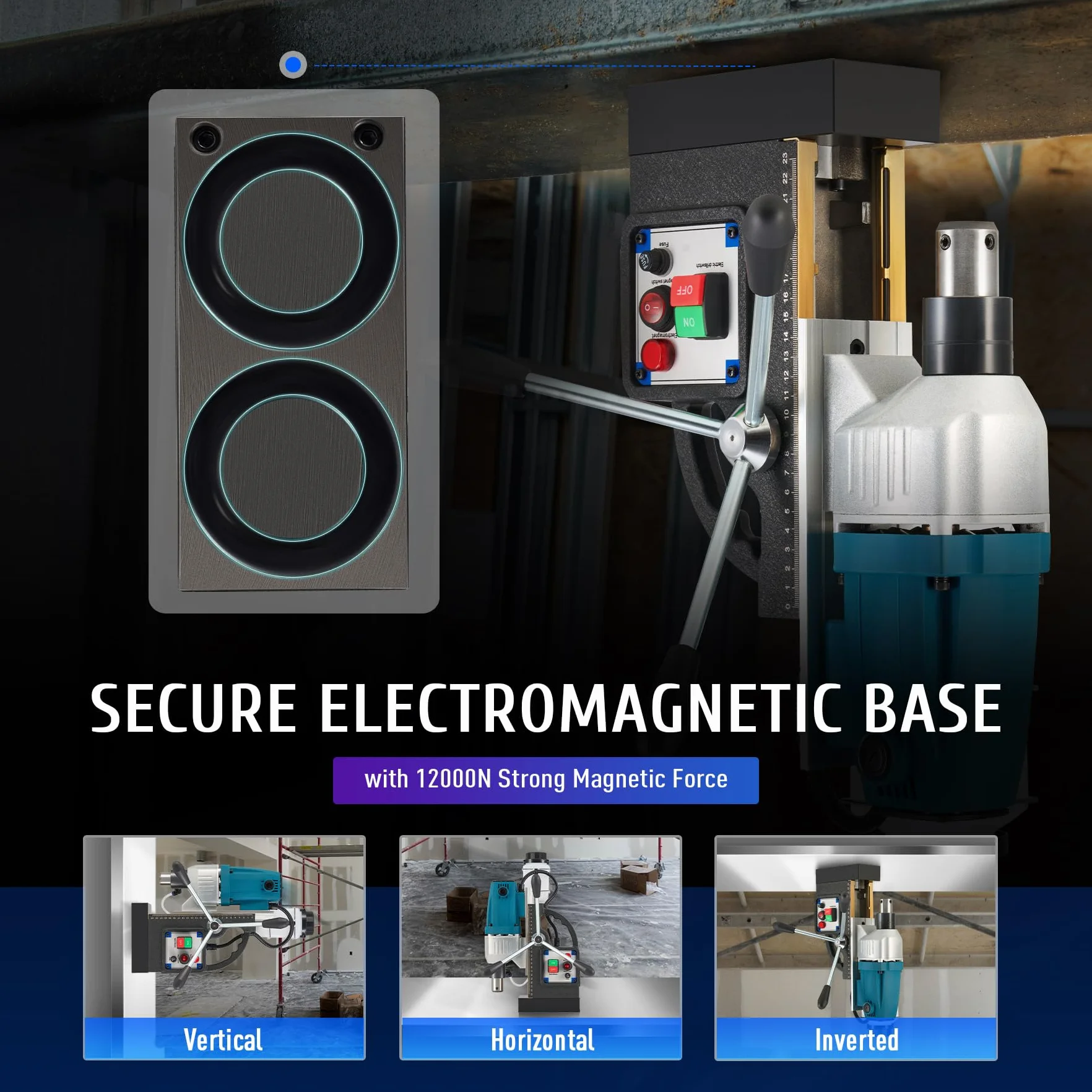 Trapano Magnetico 1100W 12000N 550 rpm Elettromagnetico Fino a 40 mm Profondità 50 mm Industriale