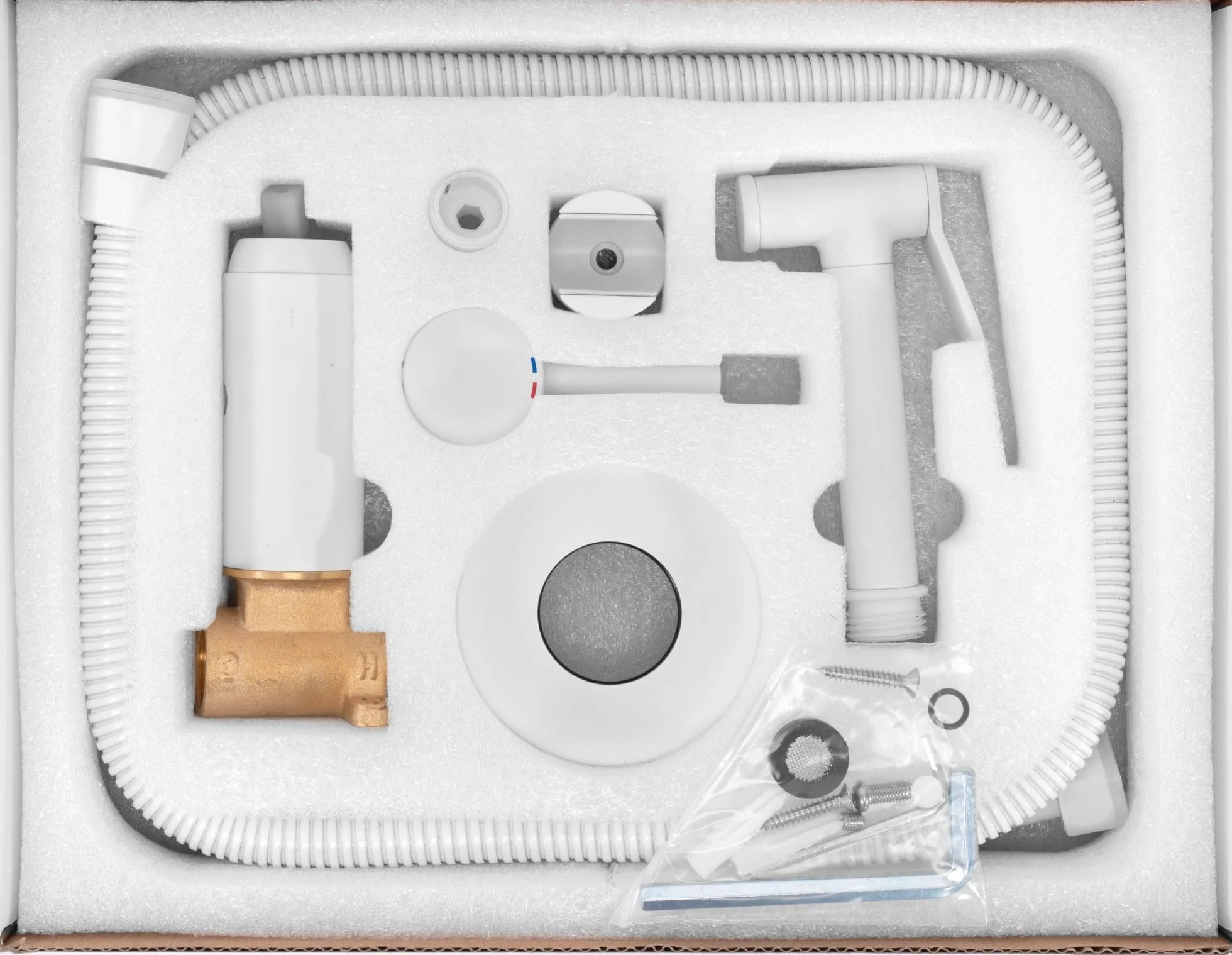 Rea - Lungo Loop Bianco Rubinetto Bidet Da Incasso Doccetta A Parete In Ottone Miscelatore Acqua Calda E Fredda Con Doccetta Per Wc Wc (Bianco) 9x7x19cm