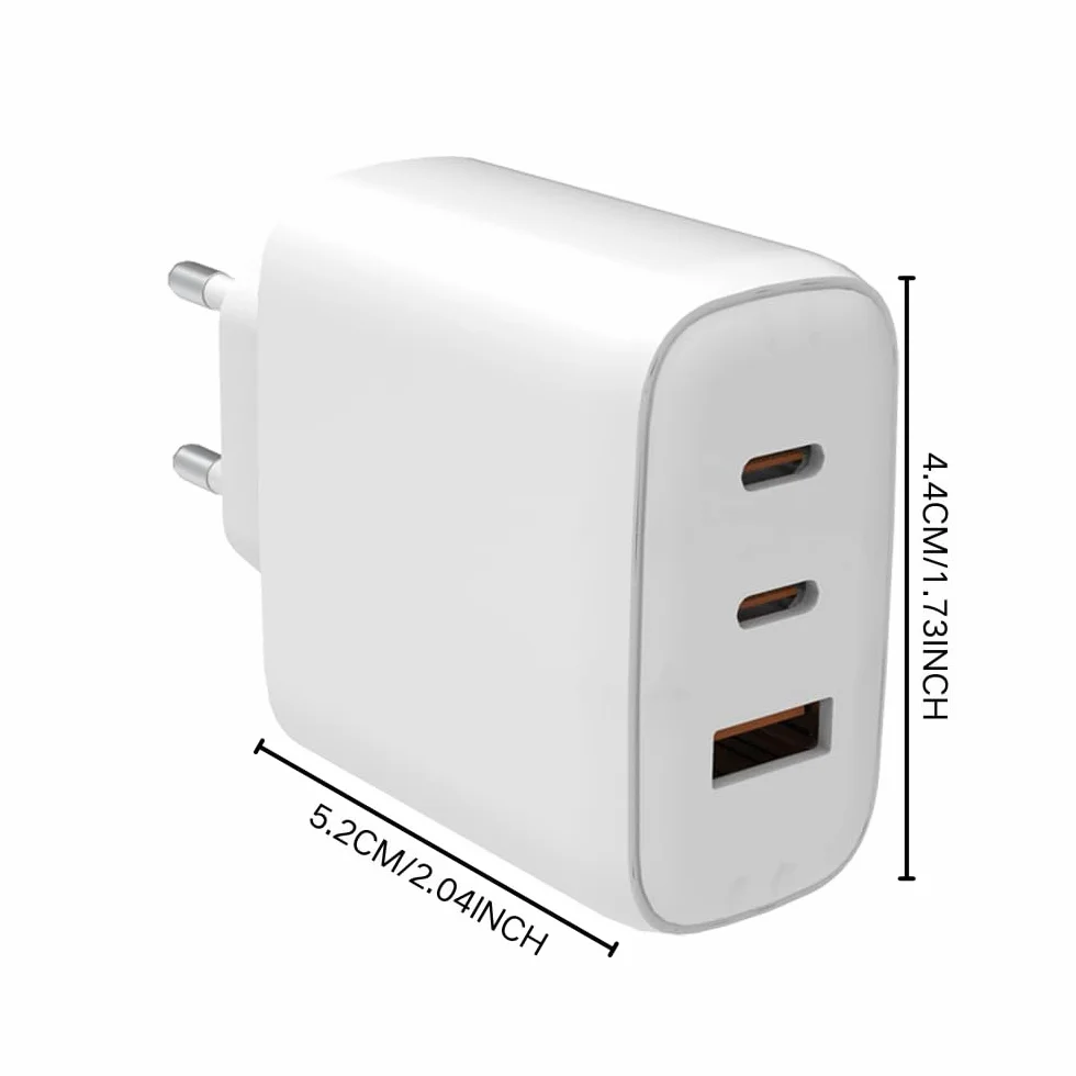 Caricatore rapido 65 W USB C – 3 porte caricabatterie con 2 x USB-C e 1 x USB-A, spina europea bianca, caricabatterie compatto per iPhone 17/16e/15/14/13/12/11, Samsung Galaxy, iPad – per casa e in