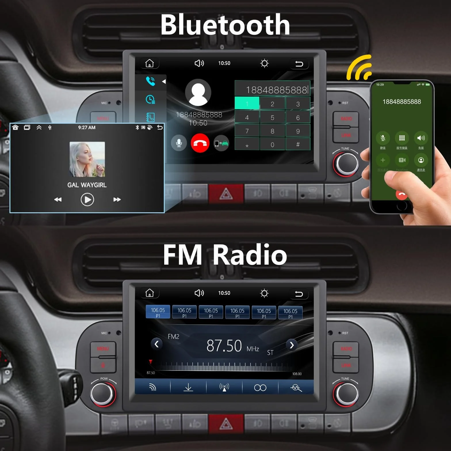 Autoradio doppio DIN per FIAT Panda 2013-2020 Apple Wireless Carplay e Android Auto Voice Control con display touch IPS da 7 pollici/Bluetooth/FM/AM/USB/EQ