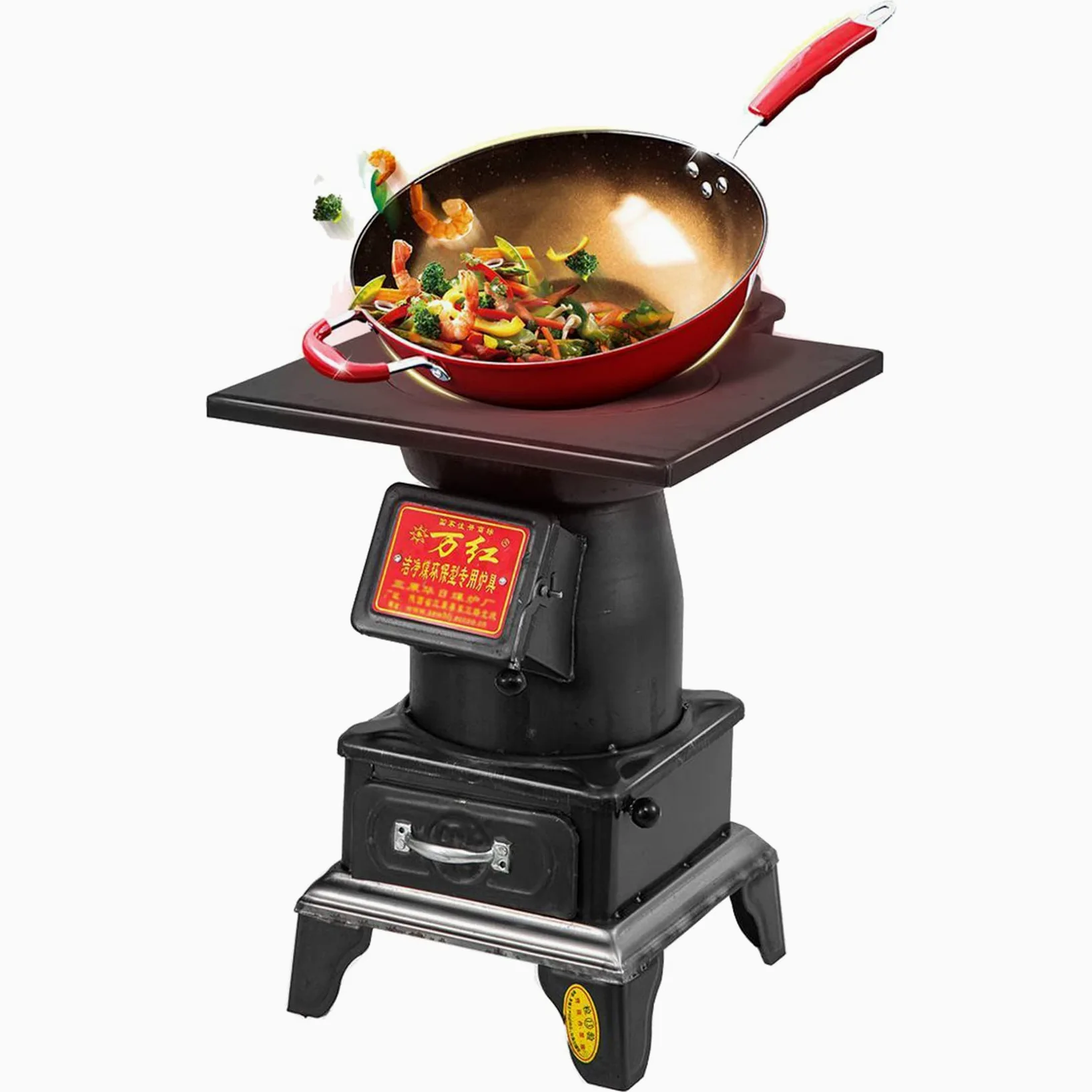 Stufa A Legna Riscaldata per Tutta La Casa, Cucina Multifunzionale/Campeggio Risparmio Energetico Stufa A Legna in Acciaio Fuso Senza Fumo - con Padella da 30 Cm,M