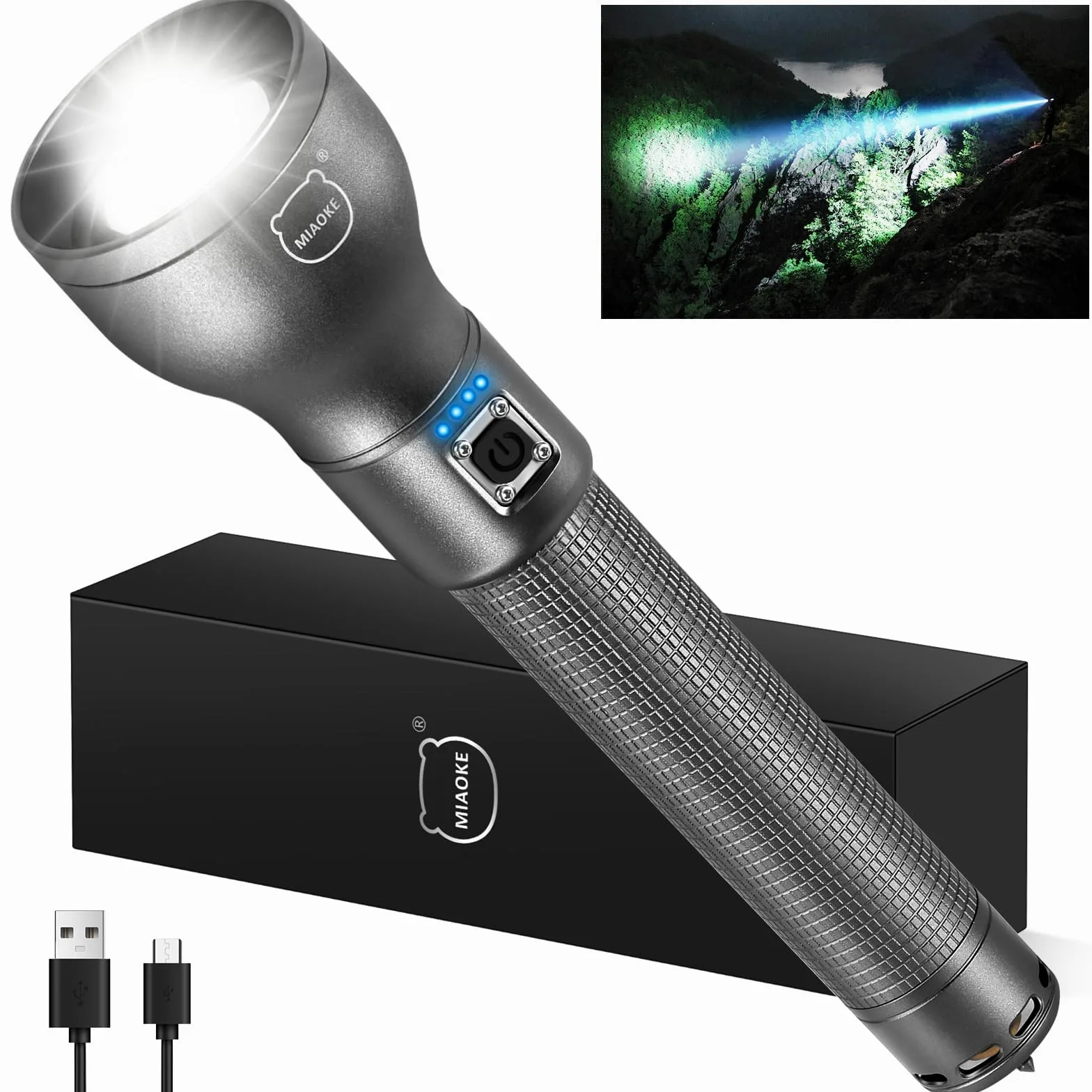 LED Brightest Flashlights High Lumens Rechargeable, 250,000 Lumens Super Bright Flashlight High Powered Flashlights with 3 Lighting Modes, Handheld Flash Light for Hunting, Camping, Emergencies