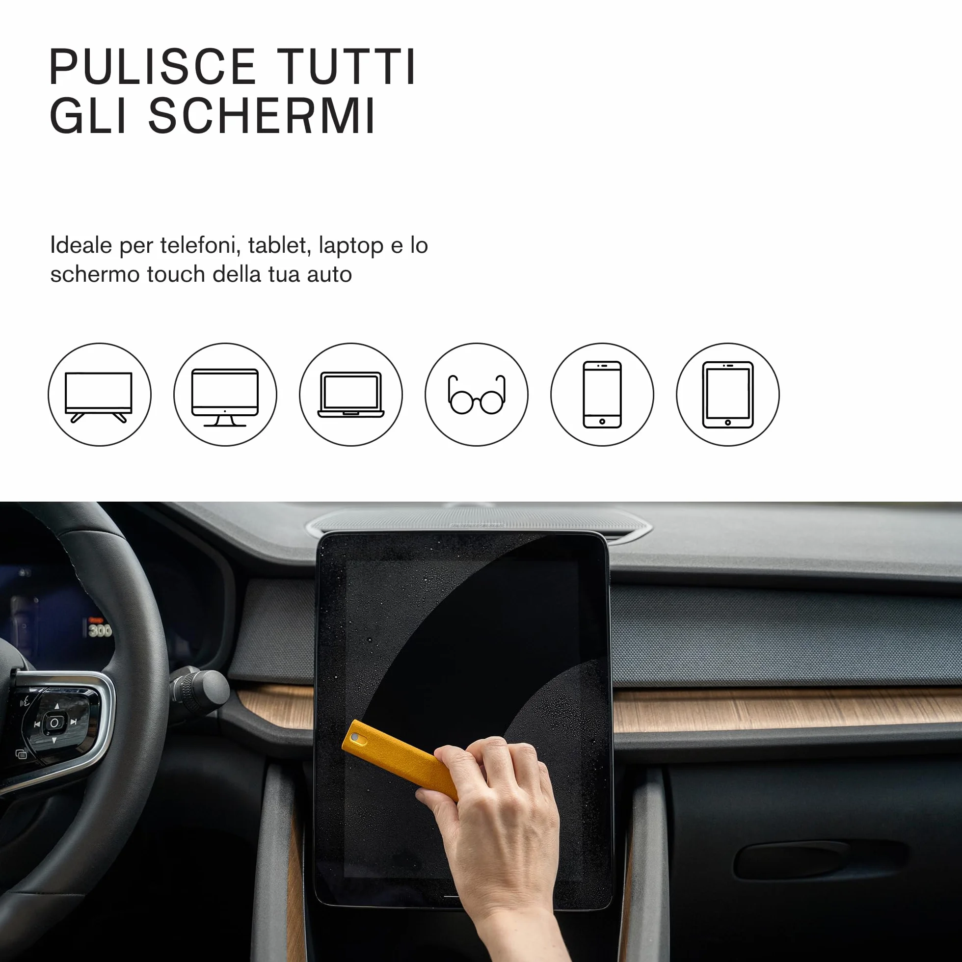 am Spray Pulizia Schermo 2 in 1 con Panno in Microfibra Integrato per Smartphone, Tablet, Laptop, Monitor PC, Smart TV e Display Auto, Ricaricabile (Giallo, 1 Pack)