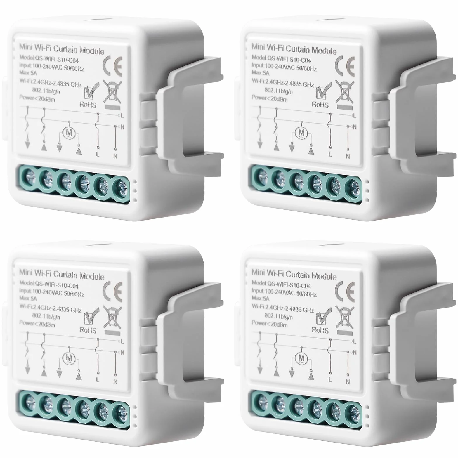 Tuya WiFi, interruttore per tapparelle, modulo per tapparelle, 2,4 GHz, controllo Alexa Smart, controllo app per tapparelle, funzionamento con Alexa/Google Home, 4 pezzi