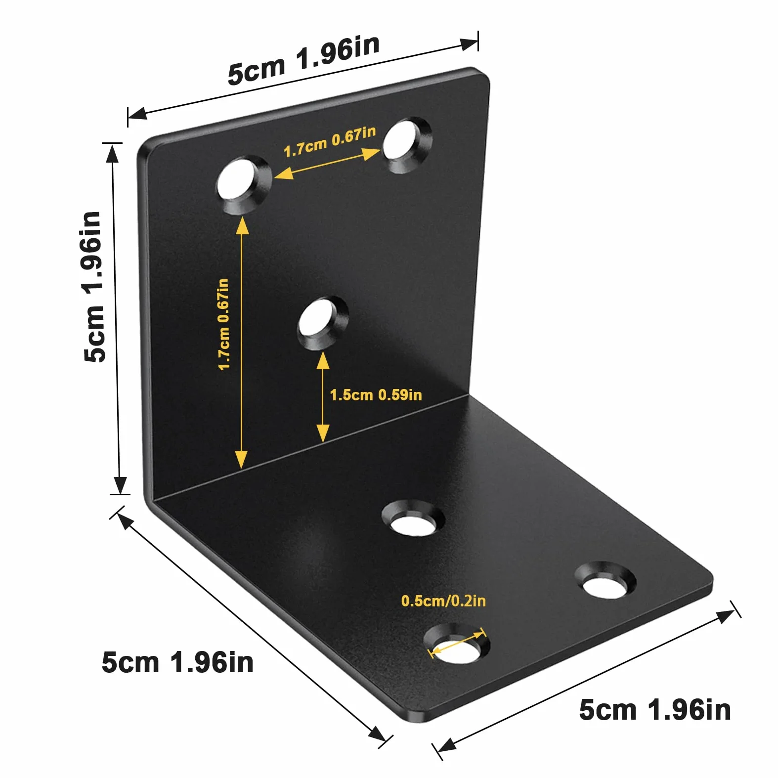 20 staffe angolari in metallo, staffe a L da 5,1 cm per legno, resistenti a 90 gradi, ad angolo largo, in metallo nero, per mobili in legno, letto, sedia