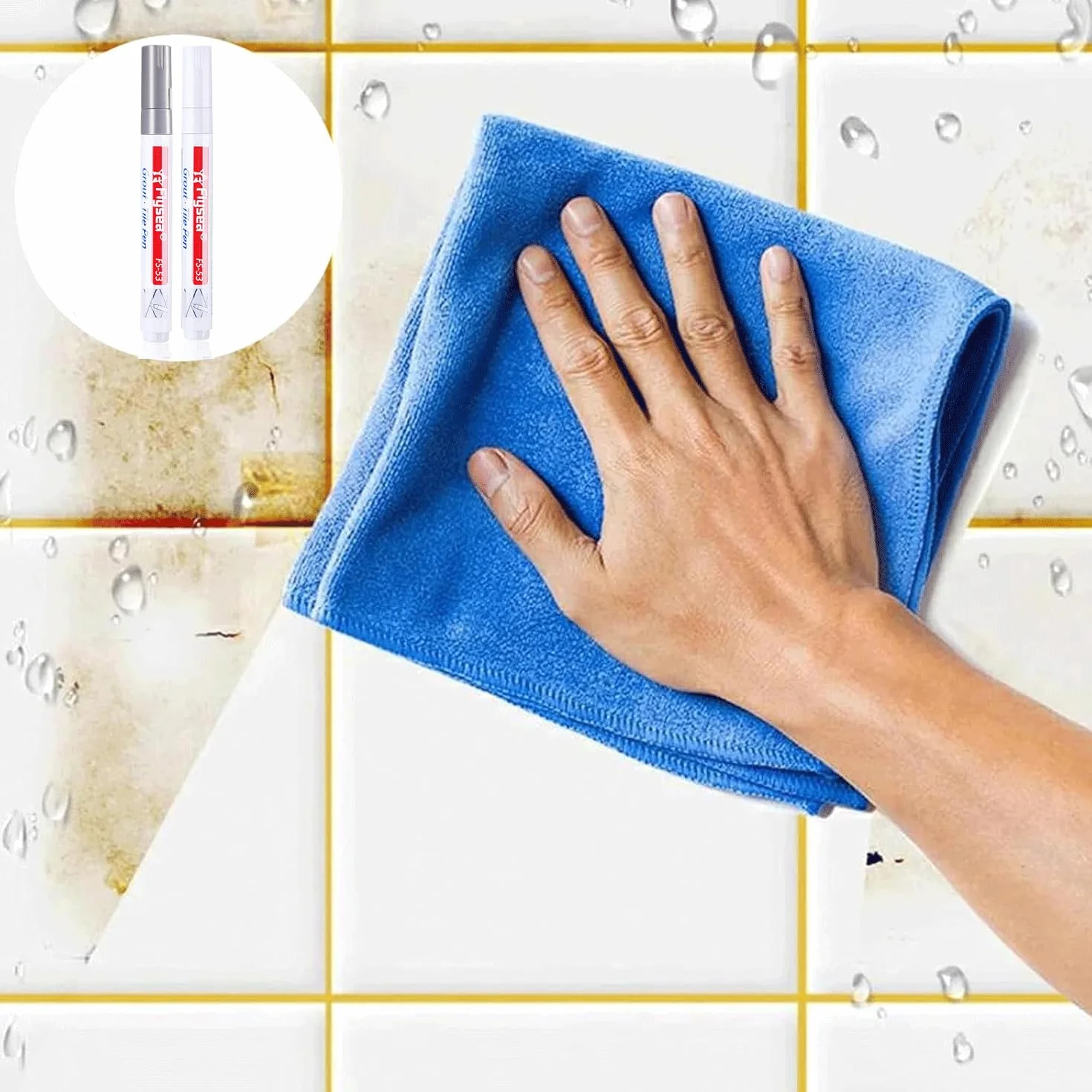 Penne per fughe impermeabili bianche e grigie, riparazione piastrelle bagno, 2 pezzi con punta di ricambio