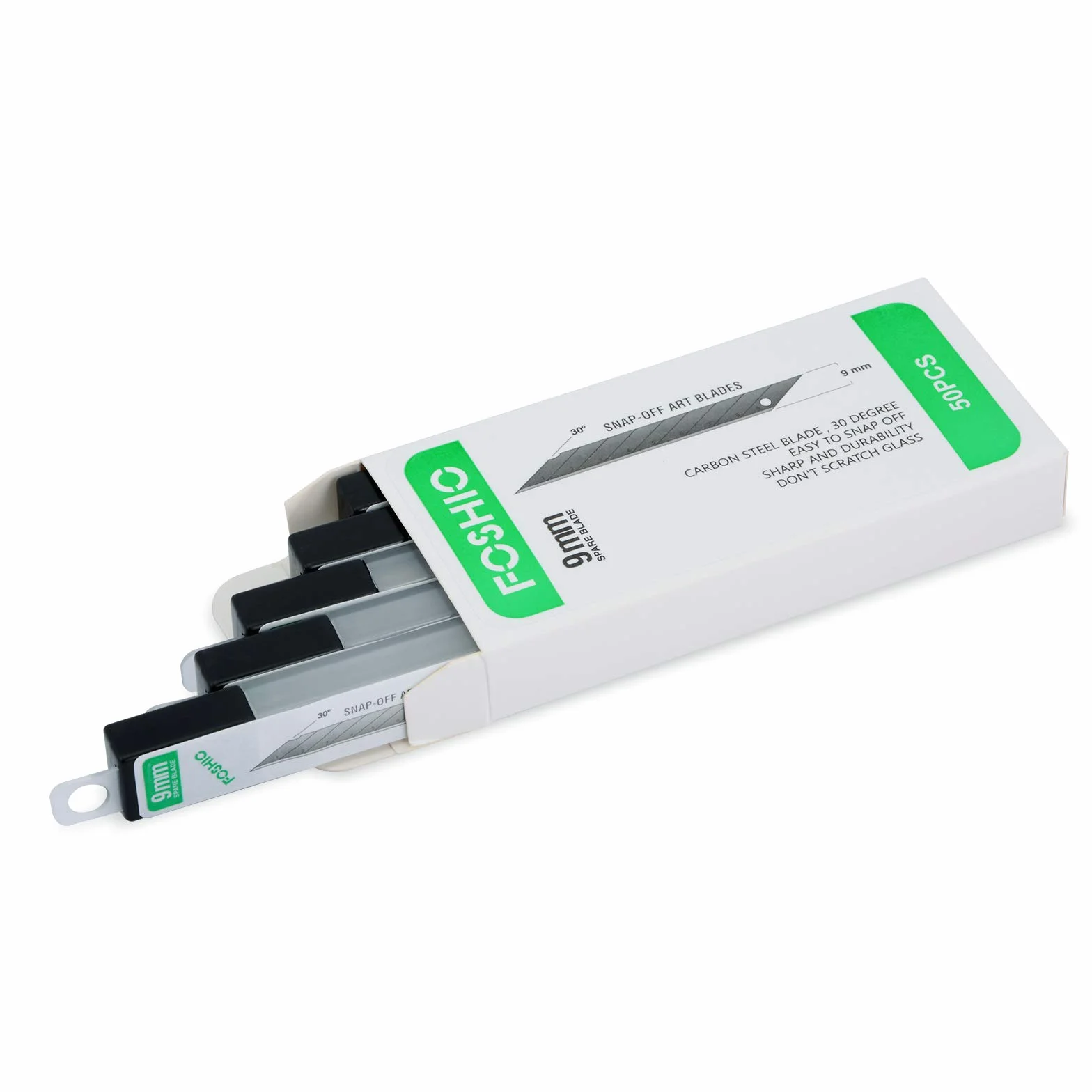 FOSHIO 50 Pezzi 9mm Coltello a 30 Gradi in Acciaio al Carbonio Cutter Lame
