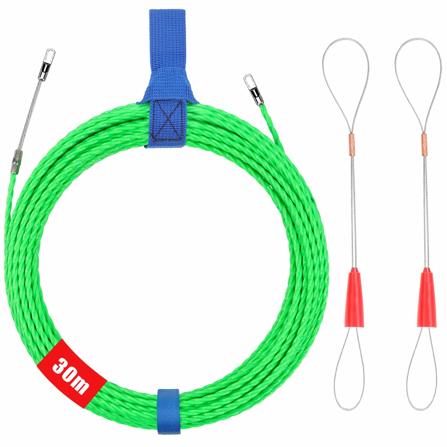 Sonda Tiracavi di Poliestere 30 m Passacavi Professionale Sonda Elettricista Molla Elettricista Tiracavi con 2 Molla di Guida Sonda Tiracavi Cavo per L’Installazione di Cavi Ø 4 mm, Verde