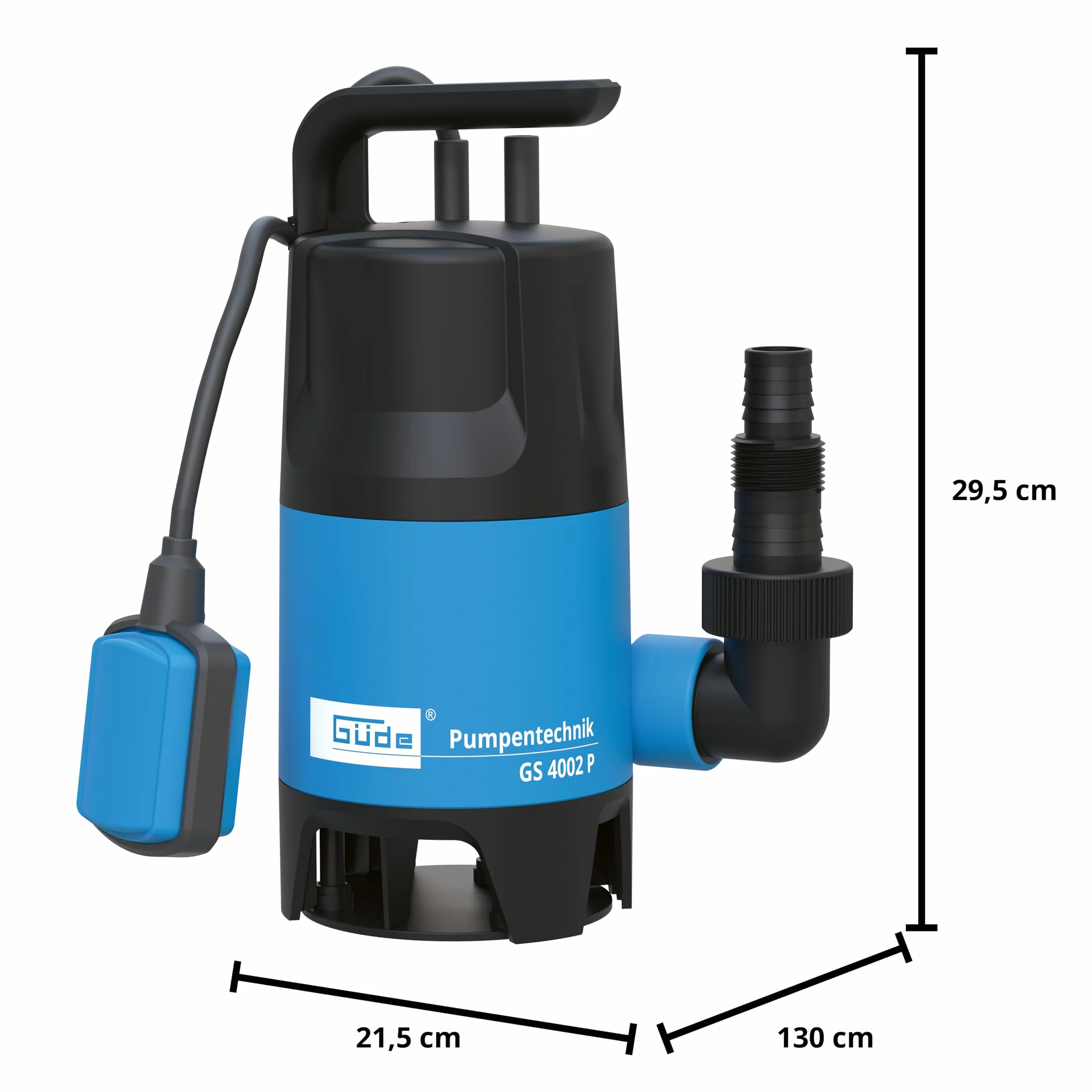 Güde 94630 - GS4002P - Pompa sommergibile per acque luride - Con galleggiante - 400 W - 7500 l/h Altezza massima di erogazione 5 m [Classe energetica A], Blu/Nero
