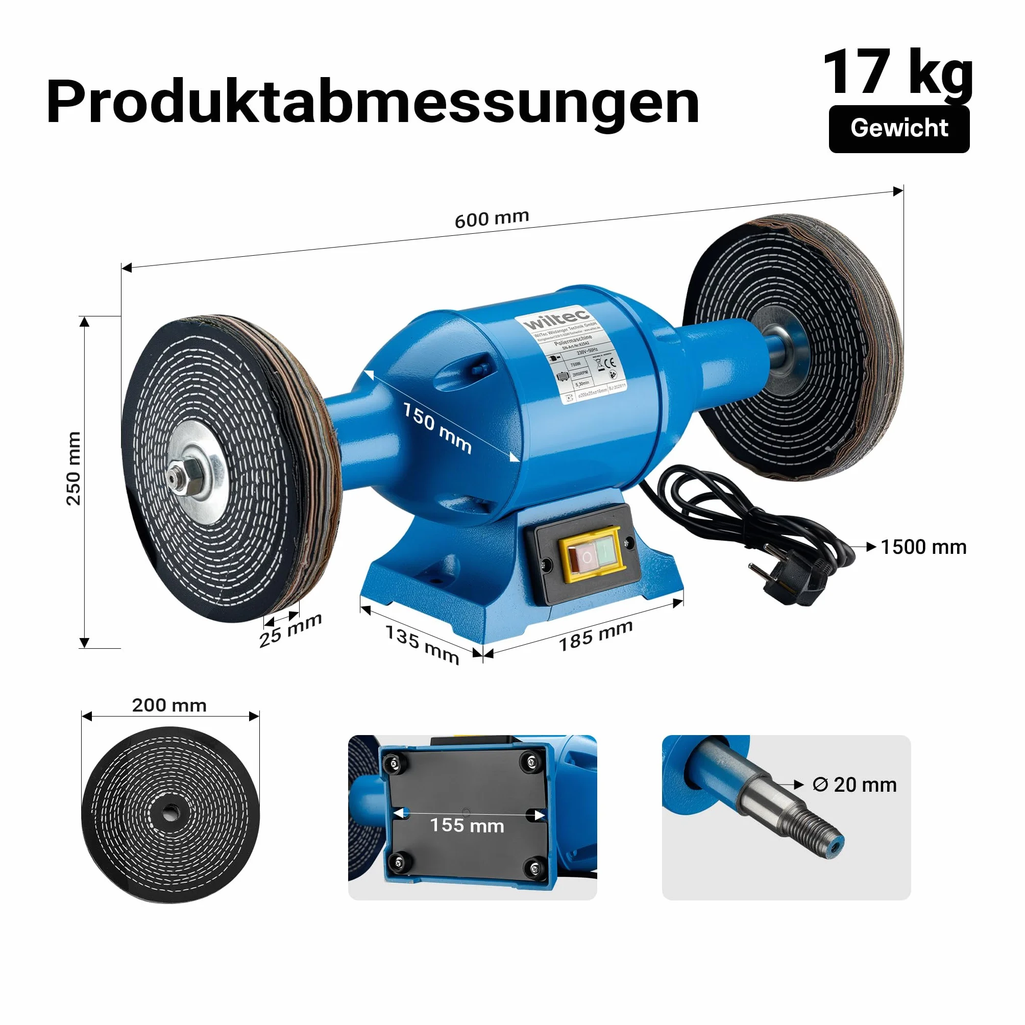 Lucidatrice 750W 2 dischi Ø 200mm Smerigliatrice doppia