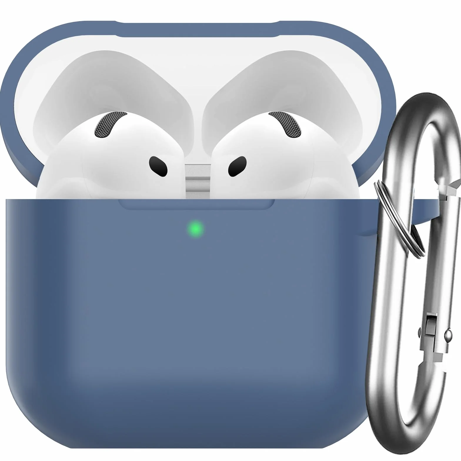 Custodia per AirPods 4 2024, Case Protettiva in Silicone per AirPods 4th 2024 Cover in Silicone Visibile a LED Frontale con Moschettone, Navy Blu