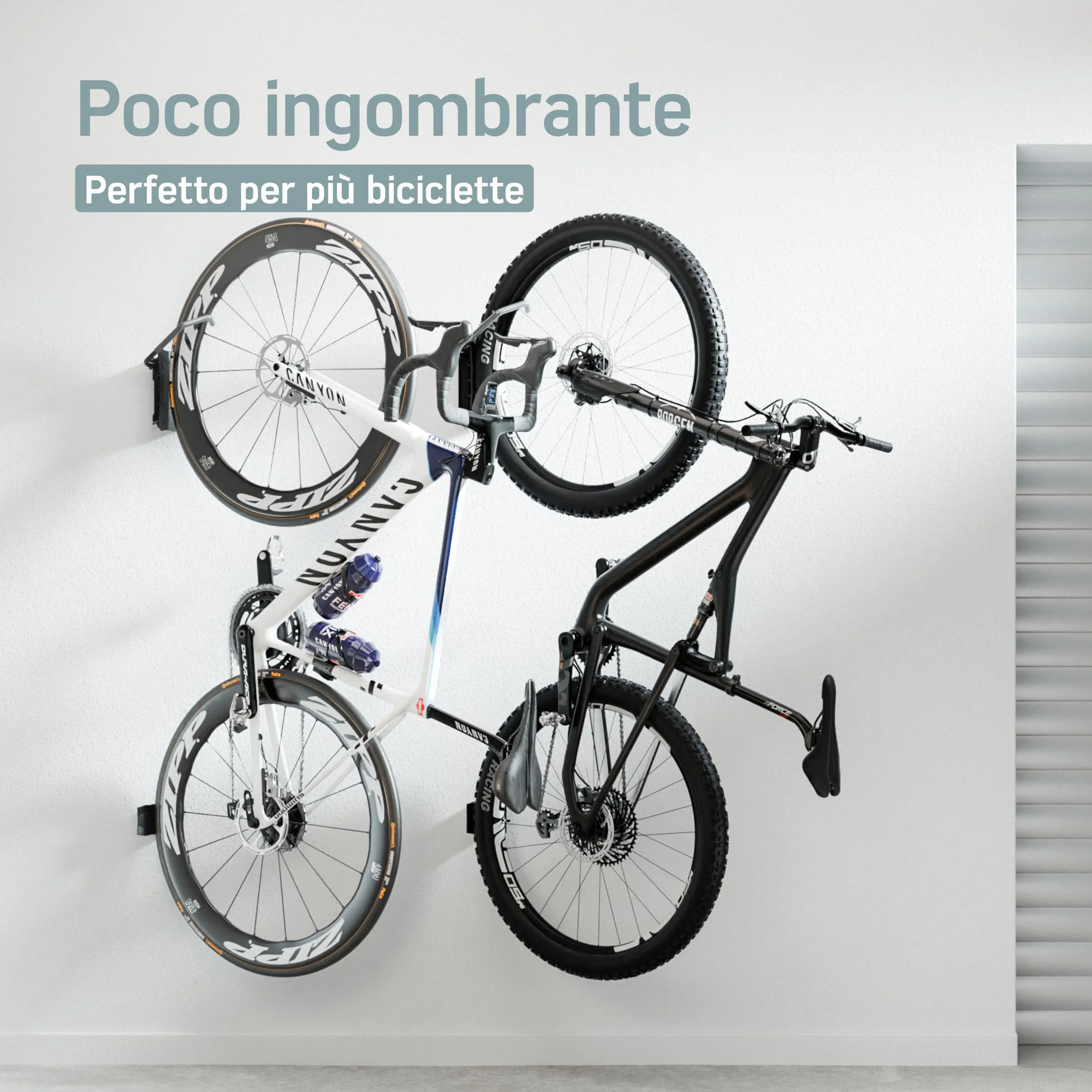Borgen Portabici da Muro Girevole 35 kg – Supporto bici verticale salvaspazio – Incl. tasselli Fischer DuoPower