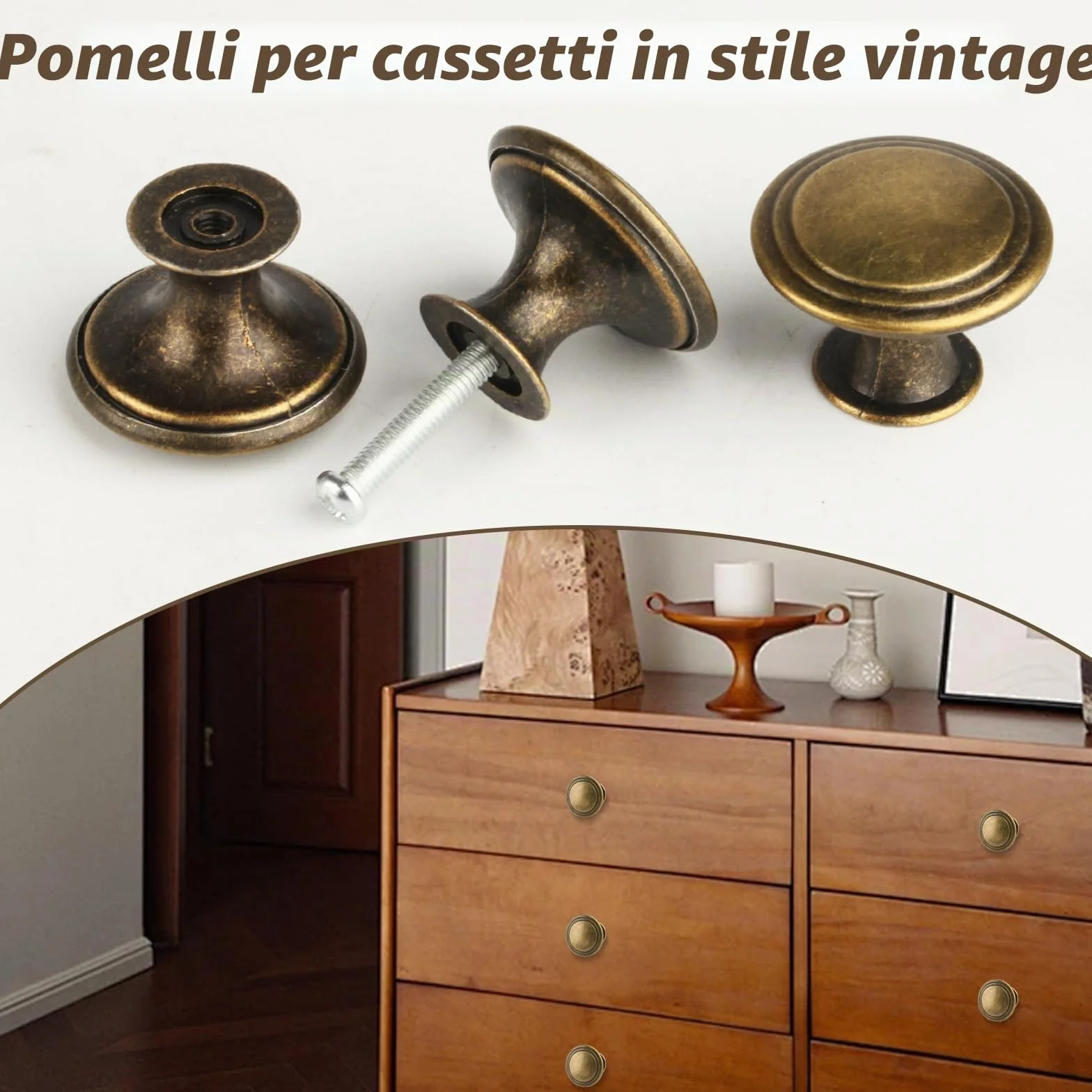 Pomelli per Mobili Vintage 30 mm Bronzo Rotonde 6 Pz