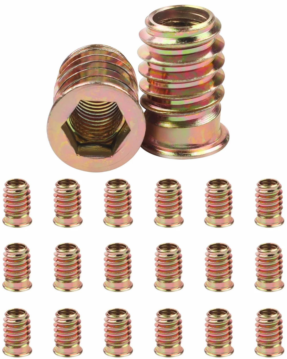 20 dadi filettati M8 (8 mm) x 20 mm per legno, dadi esagonali a bussola M8 flangiati M8, dadi esagonali in acciaio al carbonio zincato, per mobili in legno
