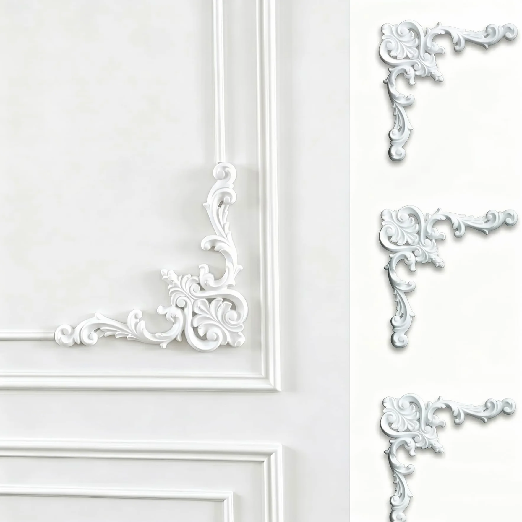 4 PCS Angolari Decorativi per Pareti E Soffitti in PU Modanature Angolari 3D con Decorazioni Floreali Profili Decorativi Verniciabili per Cornici E Angoli Elegante Finitura