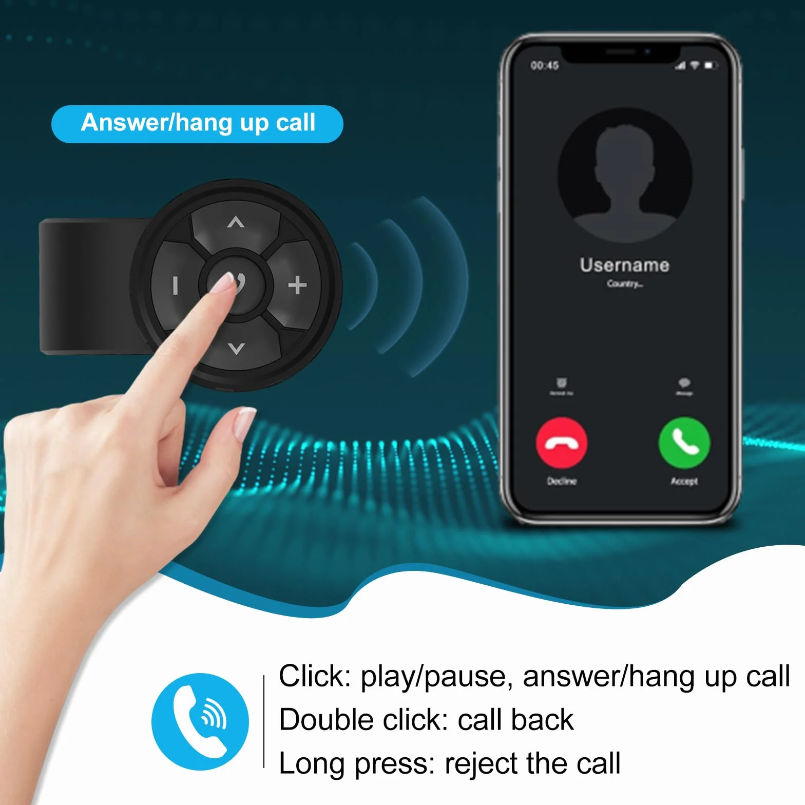 Fyearfly Telecomando Multimediale Bluetooth Casco, Cuffie Wireless per Casco Bt Audio Player Controller Moto Manubrio Supporto Universale, per Controllare Musica, Chiamate, Volume