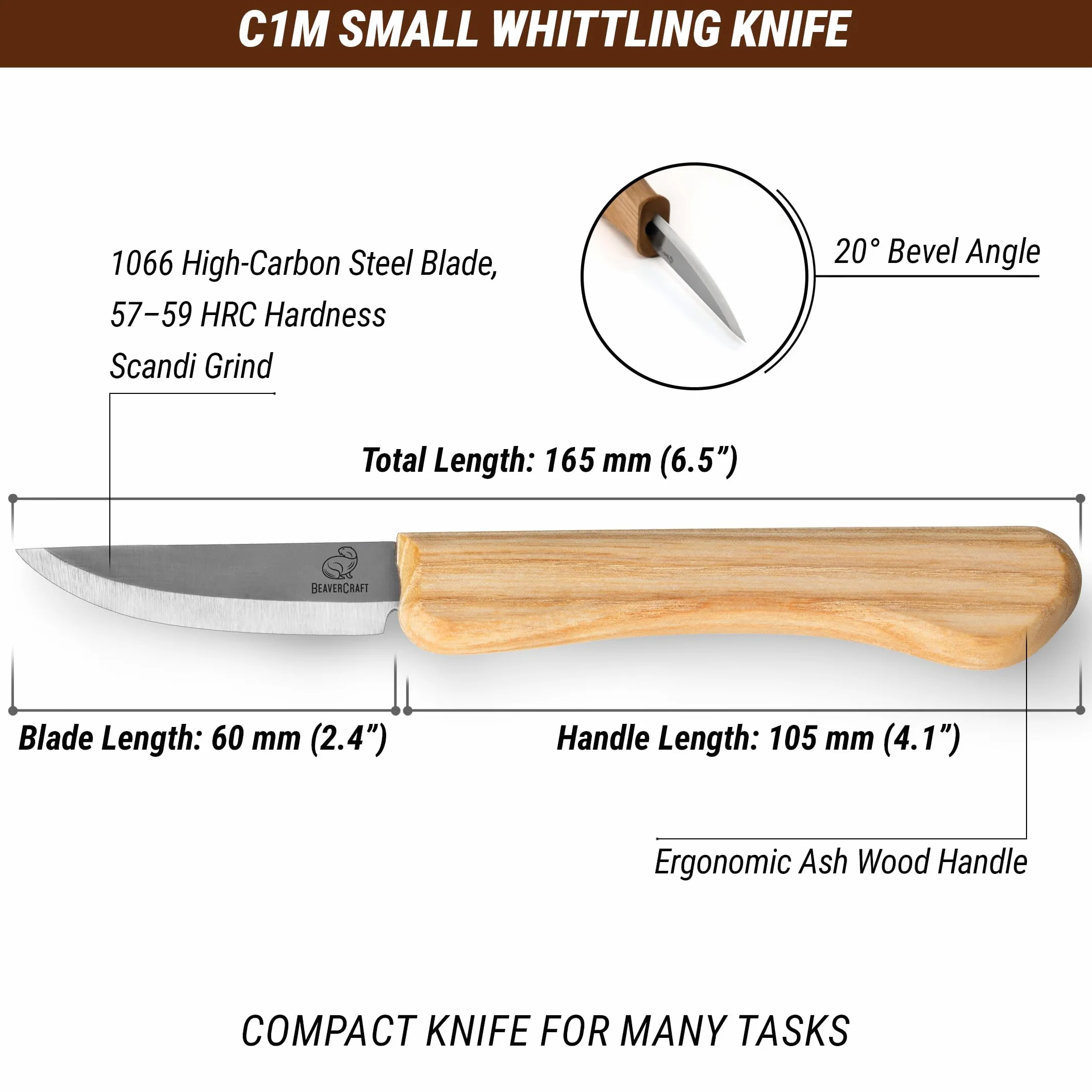 BeaverCraft Coltello da intaglio C1M Sloyd Lama Scandi Grind acciaio al carbonio per principianti