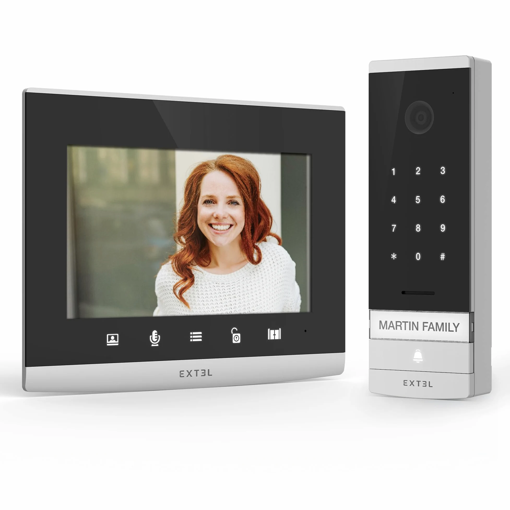 Avidsen Videocitofono cablato con schermo in vetro da 7" collegato al tuo smartphone con tastiera a codice integrato - Extel Code Connect