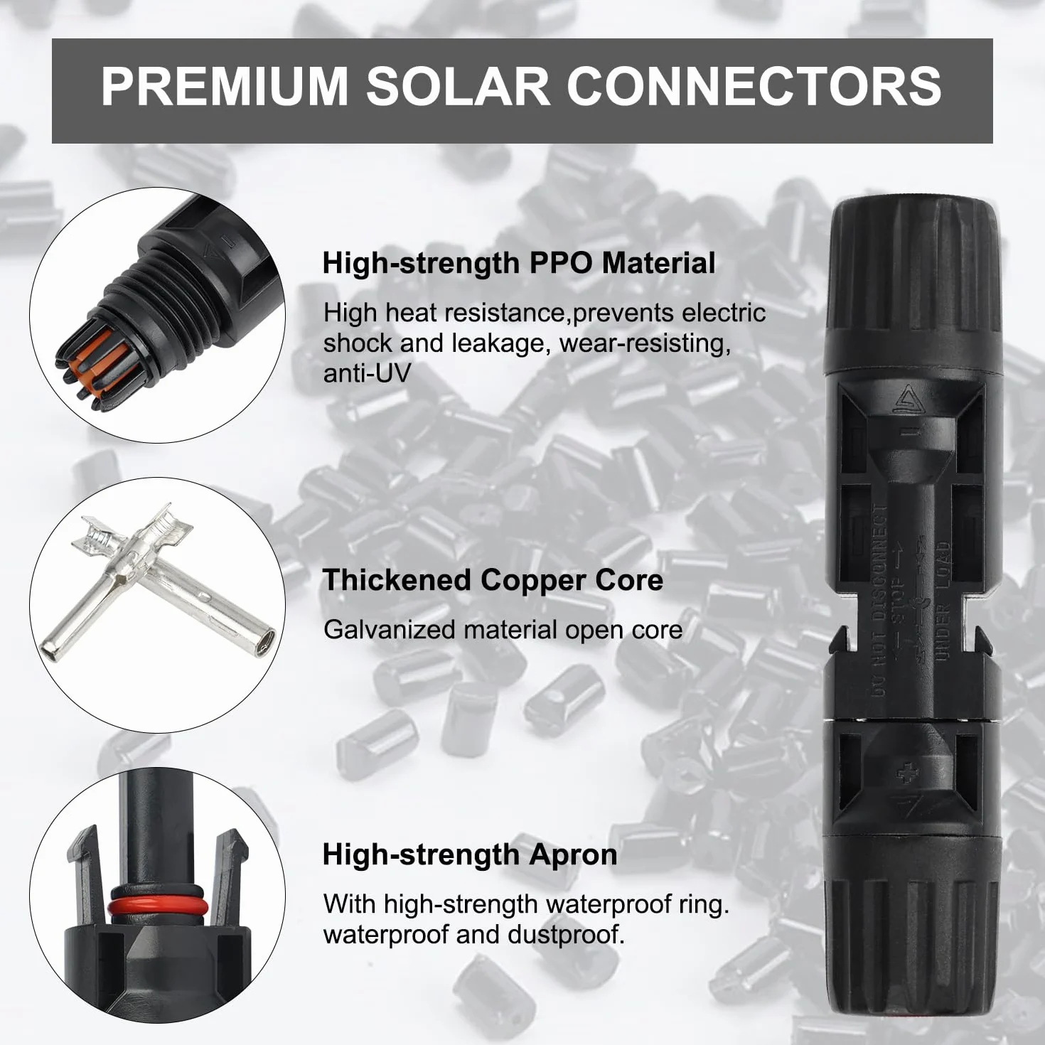 MC4 - Connettori solari 30 paia/60 connettori per cavi per pannello solare, impermeabili, IP67, 1000 V, 30 A, maschio/femmina, con 2 chiavi