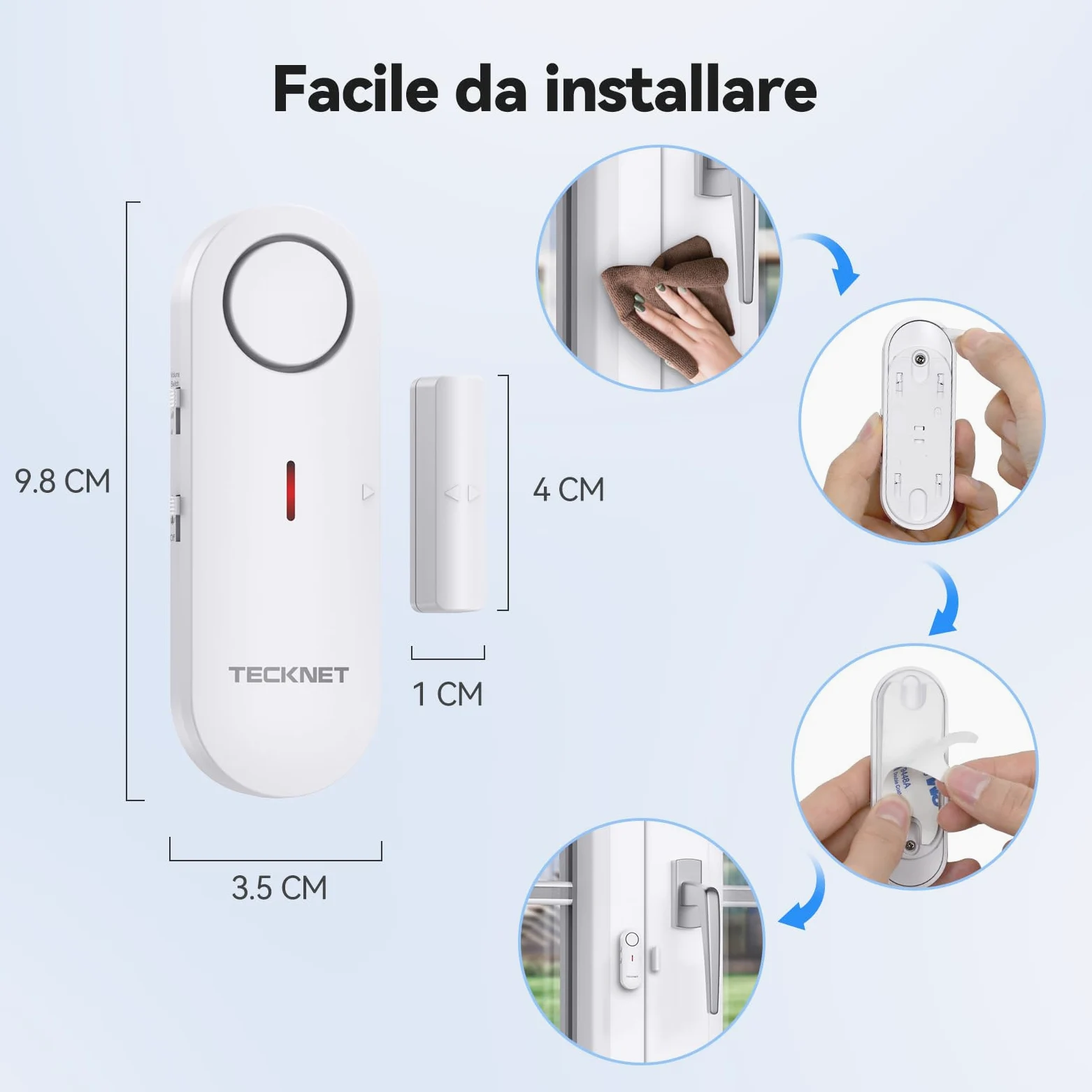 TECKNET Allarme Casa Senza Fili, Mini Sensori Allarme Porte E Finestre, Allarme & Campanello 2-in-1, Controllo del Volume a 3 Livelli, Sistema di Allarme per Casa, Negozio, Ufficio, Garage (9 PCS)