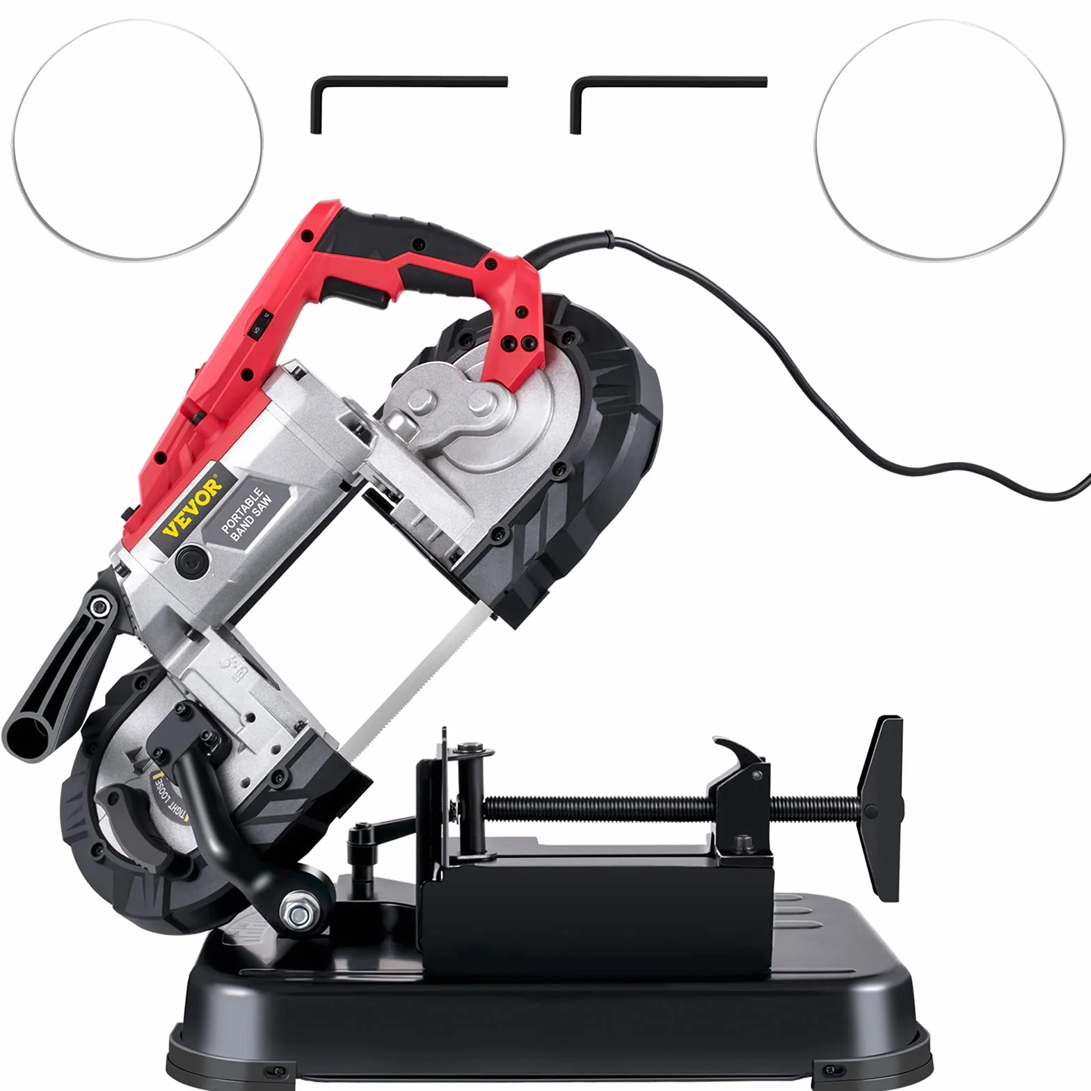VEVOR Troncatrice a Nastro Portatile a Velocità Variabile, 5 Pollici 1100 W Segatrice a Nastro con Base per Tagliare Acciaio Inossidabile, Alluminio, Metallo, Ferro, Cavi Rigidi, Legno, PVC, Plastica