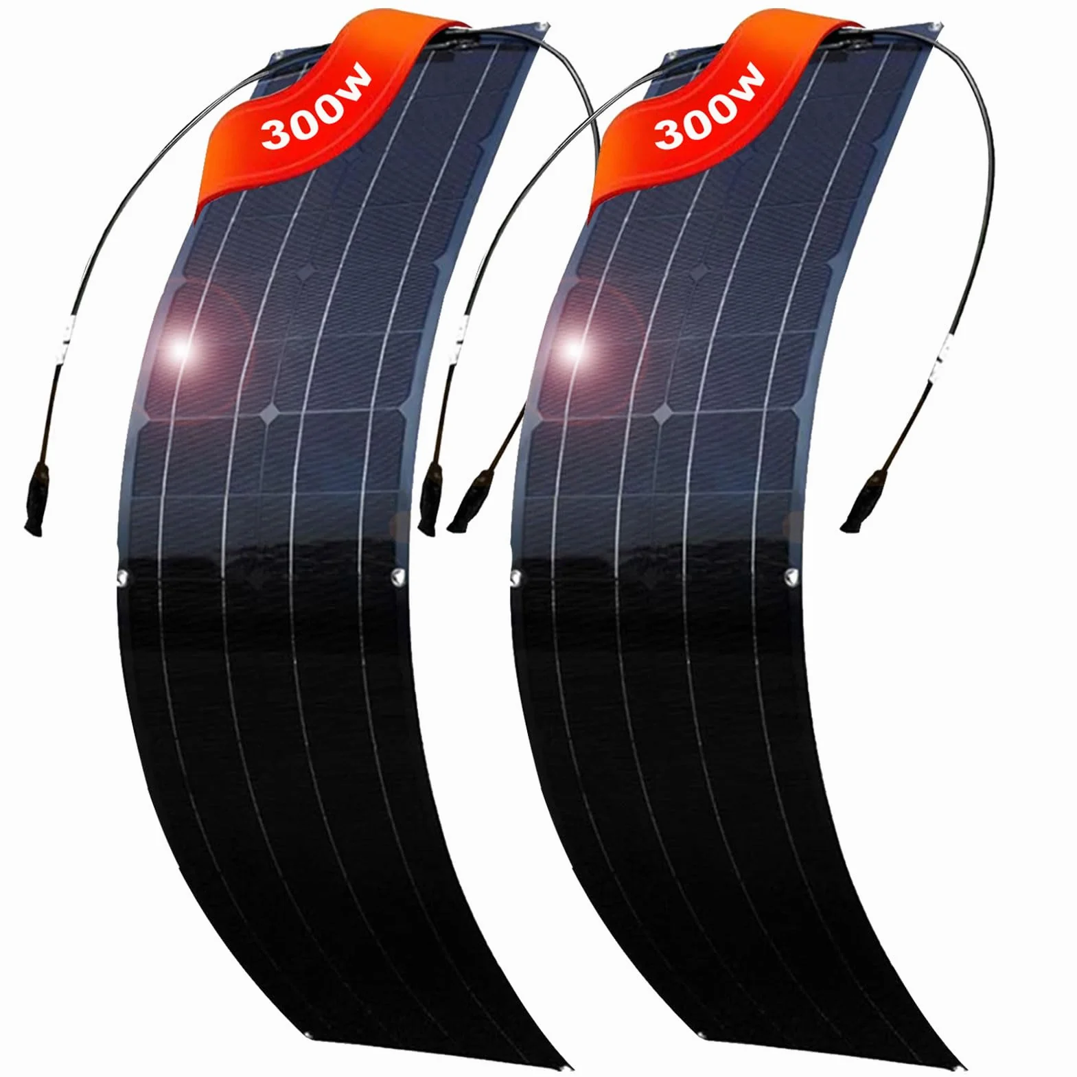 Pannelli Solari Flessibili da 600 W Kit Di 2 Pannelli Solari Monocristallini Flessibili da 300 Watt con Regolatore Di Carica per Ricarica Batteria da 12-24 V Batteria per Auto Camper Campe