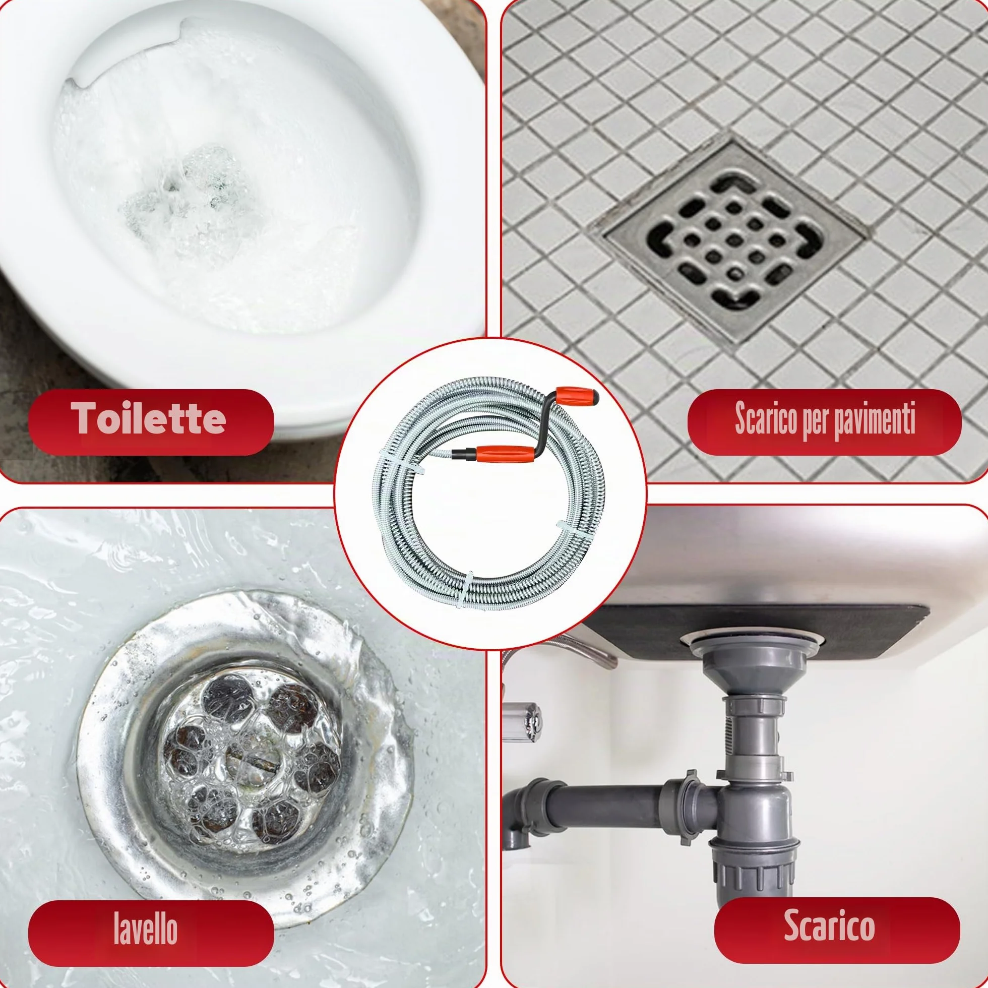 JAADU Stura Tubi Professionale 5m x 6mm Sonda Sturatubi per Lavandini e WC