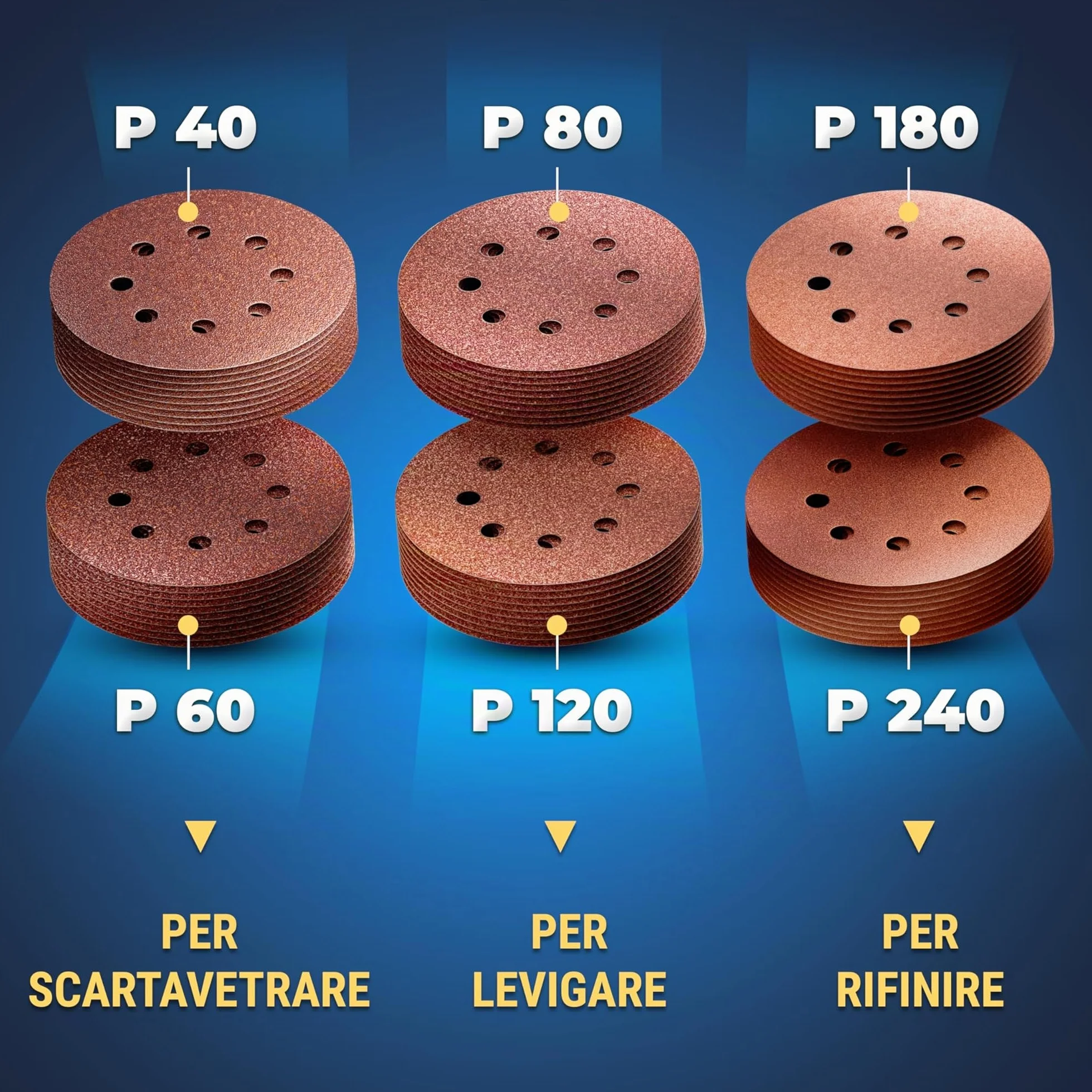 S&R Dischi Abrasivi 125mm Carta Vetrata Grana 40-240 8 Fori Levigatrice Rotorbitale