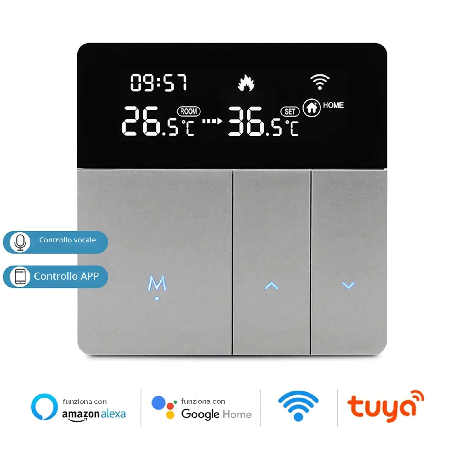 (Smart Thermostat) WIFI Termostato intelligente con display LCD Termostato intelligente per riscaldamento Termostato APP e controllo vocale Regolatore di temperatura costante per interni Termost