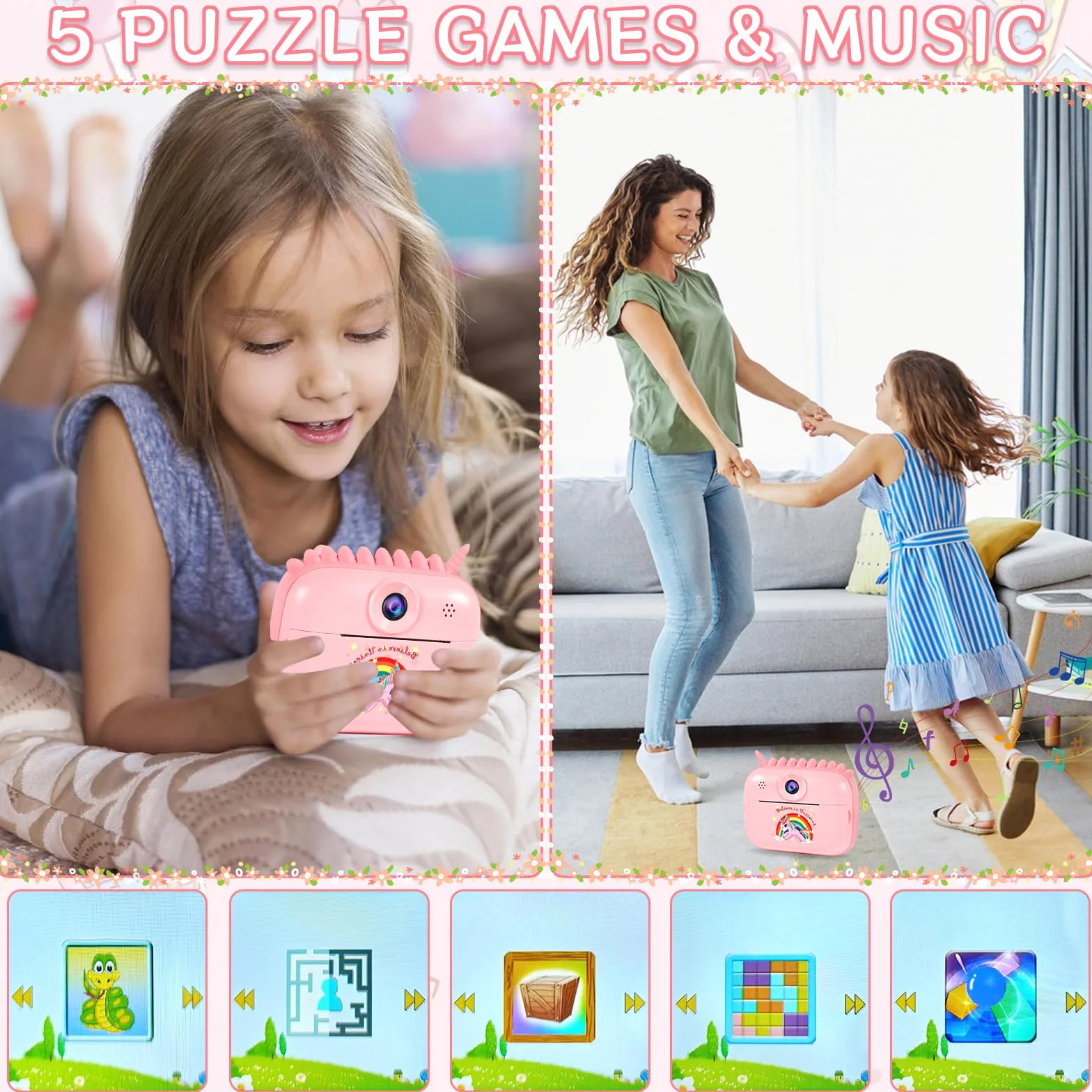 Fotocamera per bambini, 48 MP, schermo da 2,4 pollici, fotocamera istantanea con scheda 32 G, carta da stampa e penne colorate, video HD 1080P, regalo per bambini 3-12 anni