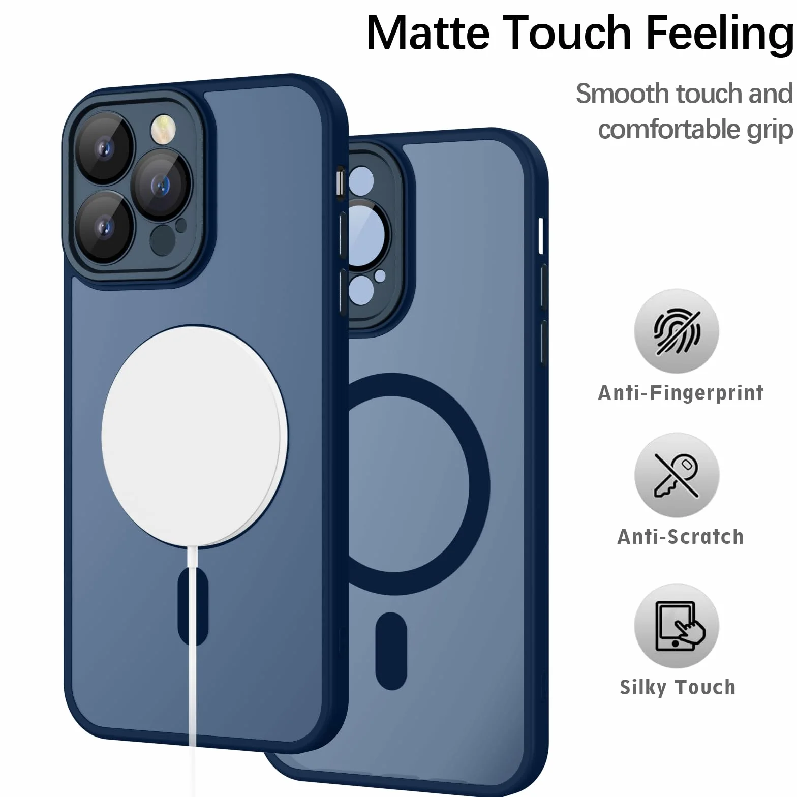 YUANDMI Cover Magnetica per iPhone 12 Pro Max Compatibile con MagSafe, Custodia Per iPhone 12 Pro Max Traslucida Opaca Case Ultra-Sottile Silicone Anti-Scivolo Resistente ai Graffi, Blu Scuro