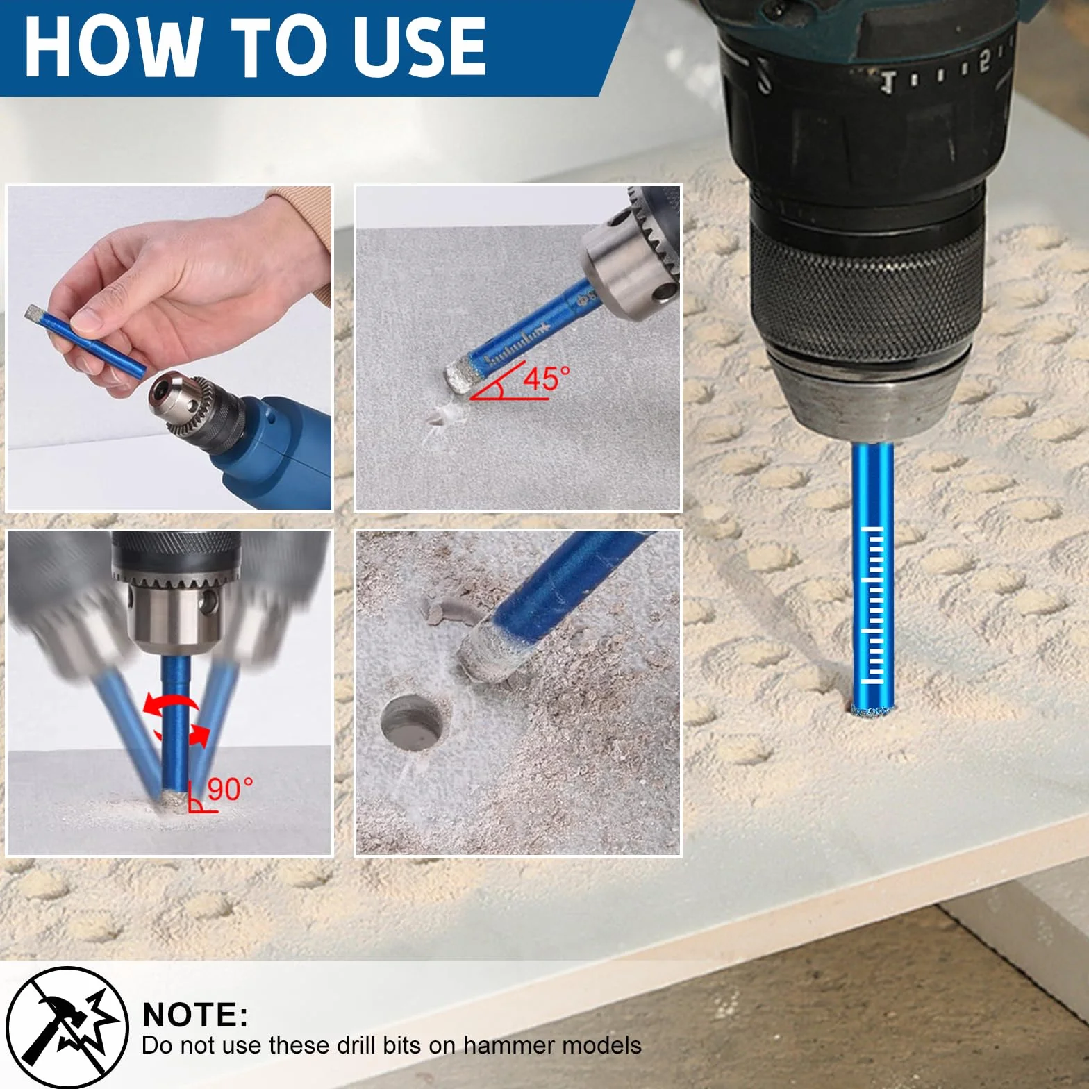 Set di Punte per Gres Porcellanato 12 Pezzi, Punte Diamantate 5-16mm e Carburo 6-12mm per Granito, Vetro, Piastrelle