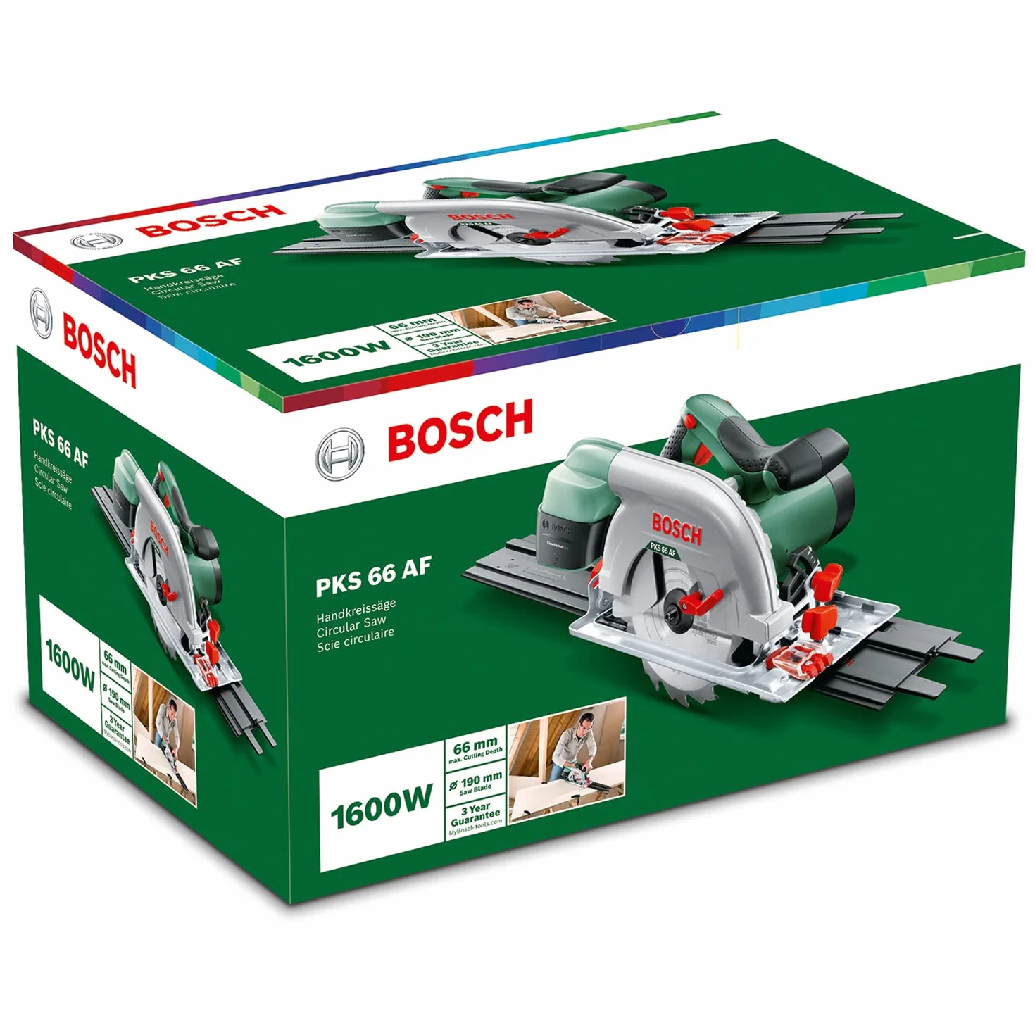 Bosch Pks 66 Af Sega Circolare, Lama, Binario Di Guida, Confezione In Cartone, 1600 Watt, Verde, ‎46 X 34 X 28.5 Cm, 5.4 Kg