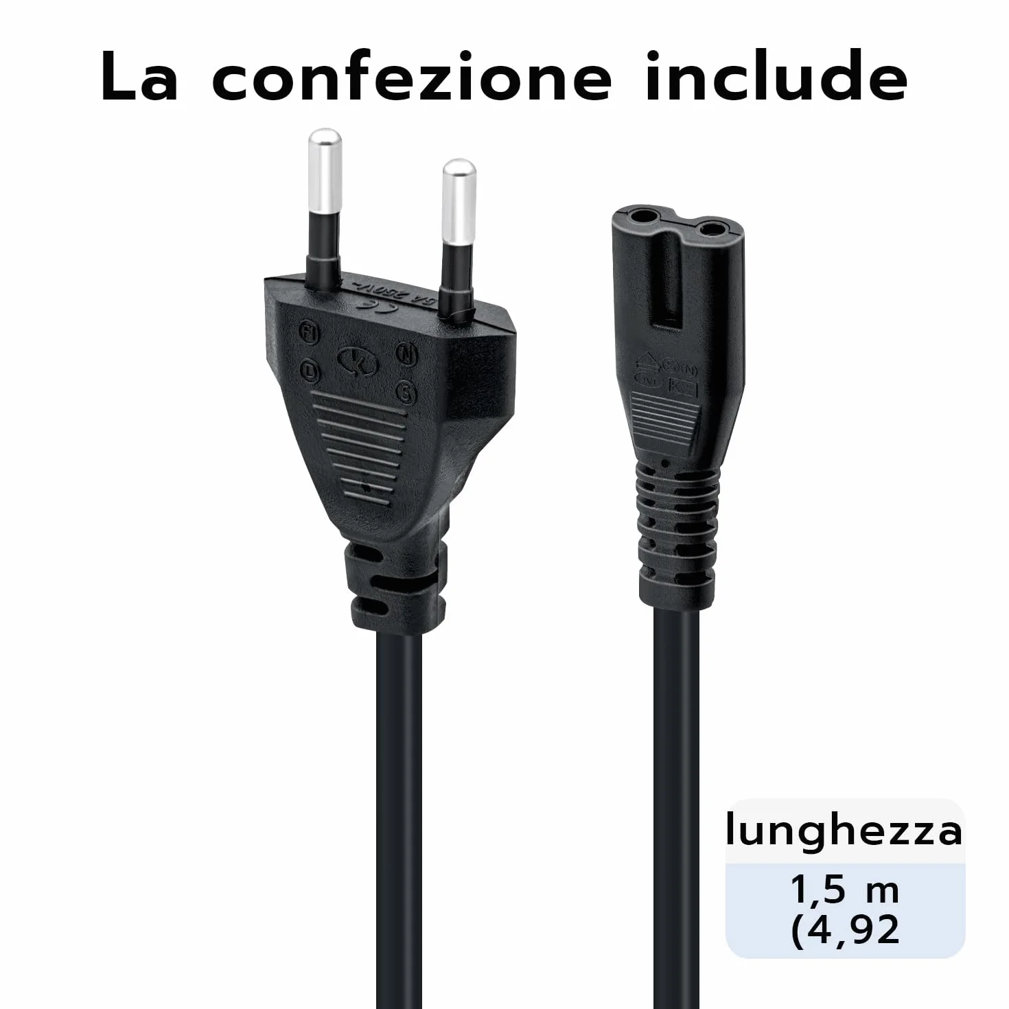 Mcbazel 1.5M IEC 320 C7 Cavo di Alimentazione Power Cable con 2 Pin Euro Cavo di Alimentazione per PS5/ PS4/ PS3/ Xbox Series X/S - Nero