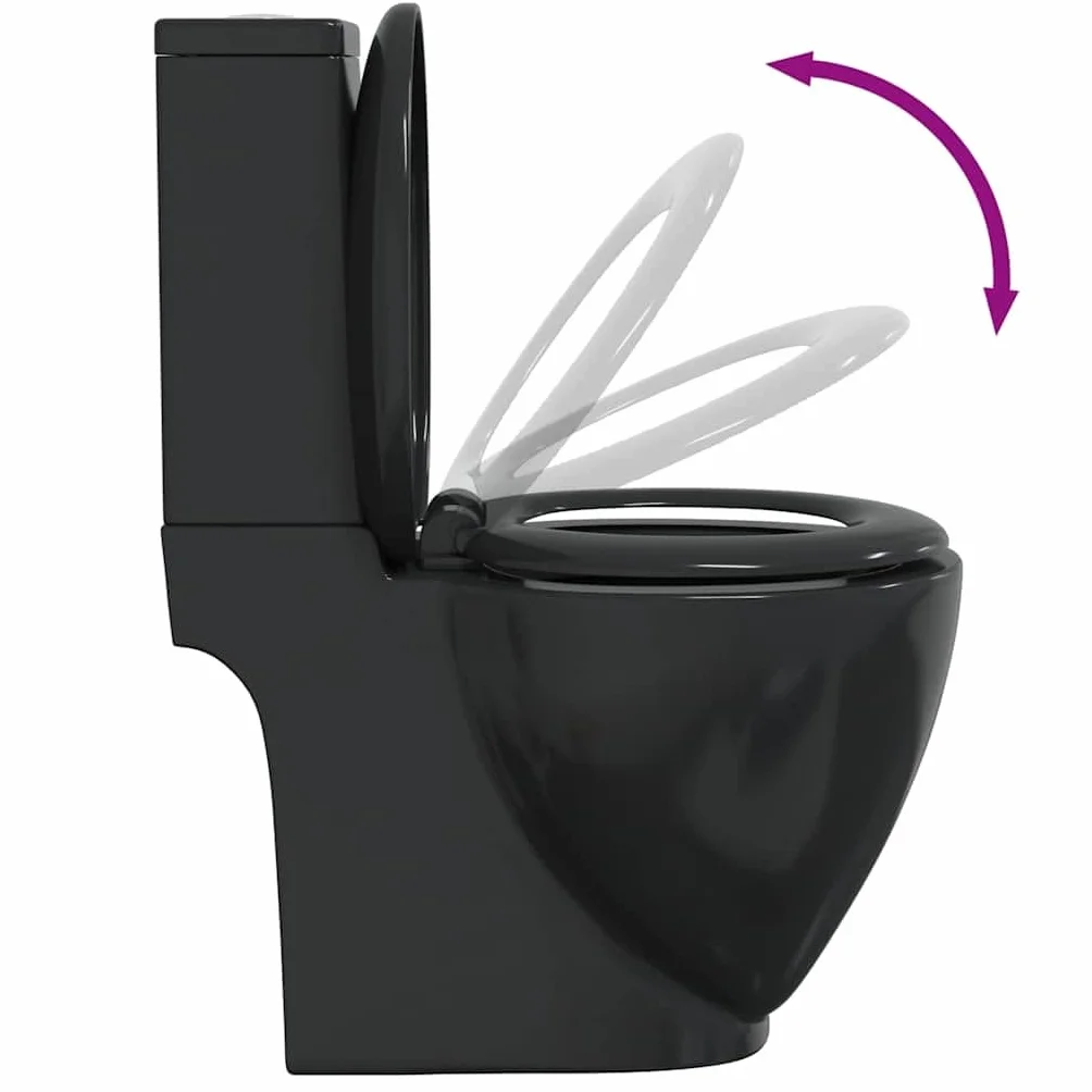 vidaXL WC Toilette in Ceramica da Bagno Nero Soft Close con Scarico Sanitari