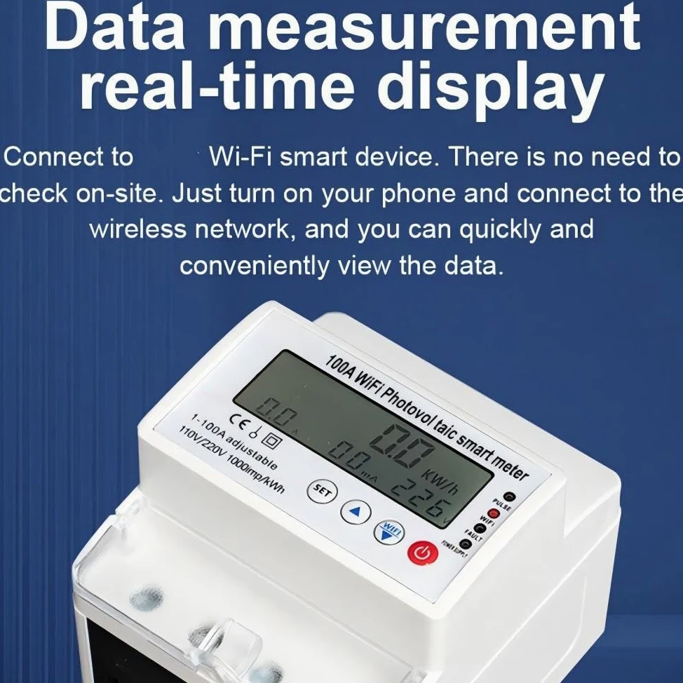 Contatore Elettrico Intelligente WiFi 100A, Misurazione Energia Bidirezionale/Controllo Remoto/Protezione da Sovratensione e Sottotensione, Monitor di Potenza Monofase 4P 110/220V
