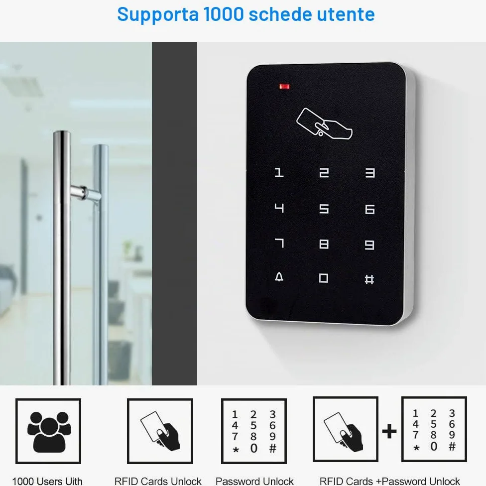 FTSTech Kit di Controllo Accessi per Porta Singola Completo a 125KHz Apriporta Autonomo Serratura a Catenaccio Elettrico Pulsante di Uscita RFID Carte Bianche