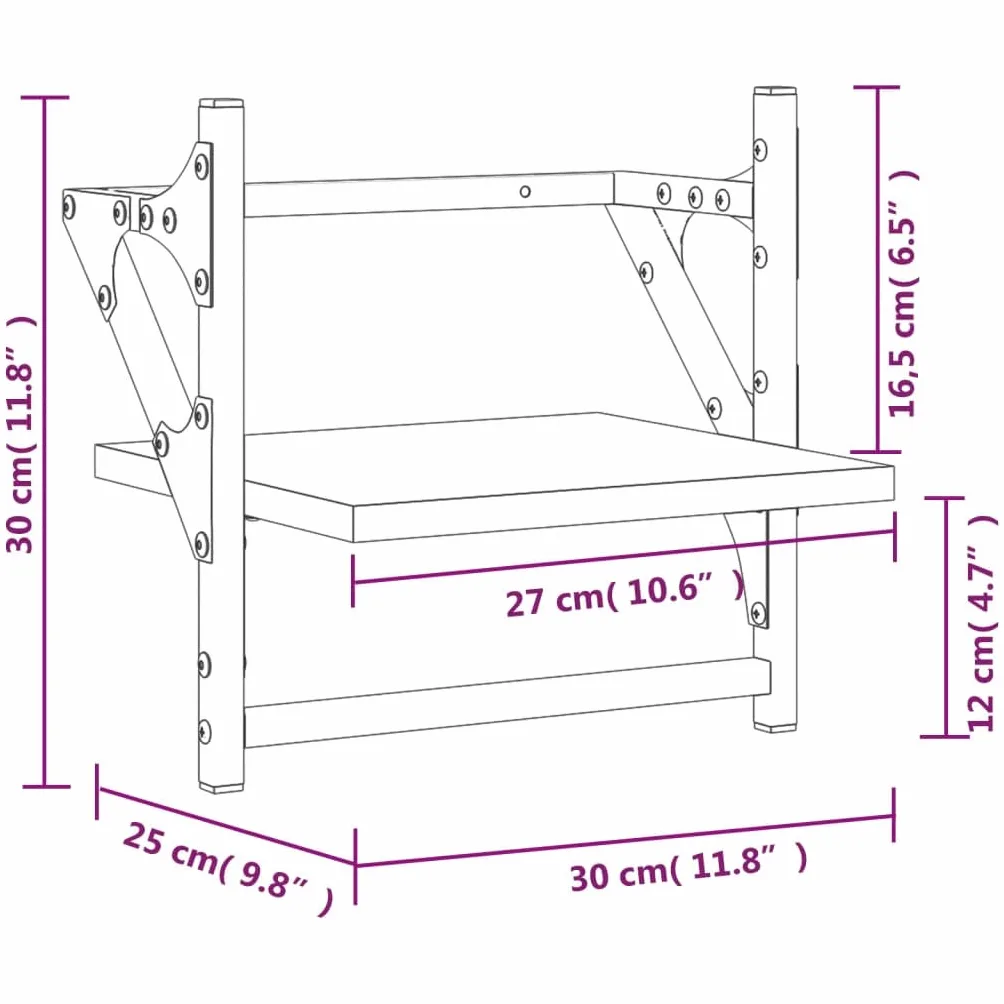 Scaffalature, mensole da parete e sporgenze, mensole da parete con barre, 2 pezzi, nero, 30 x 25 x 30 cm