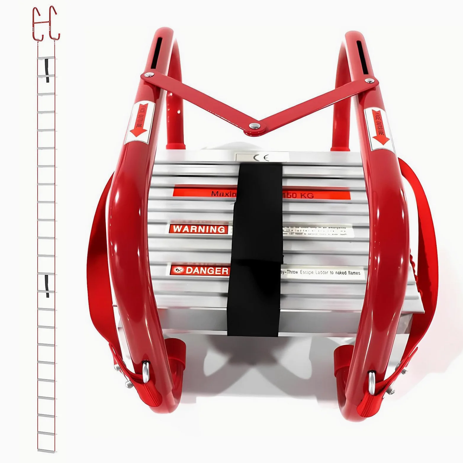 Scala di emergenza in alluminio, portatile, per finestre o balconi, pieghevole, 4,5 m, capacità di carico 450 kg, per interni ed esterni