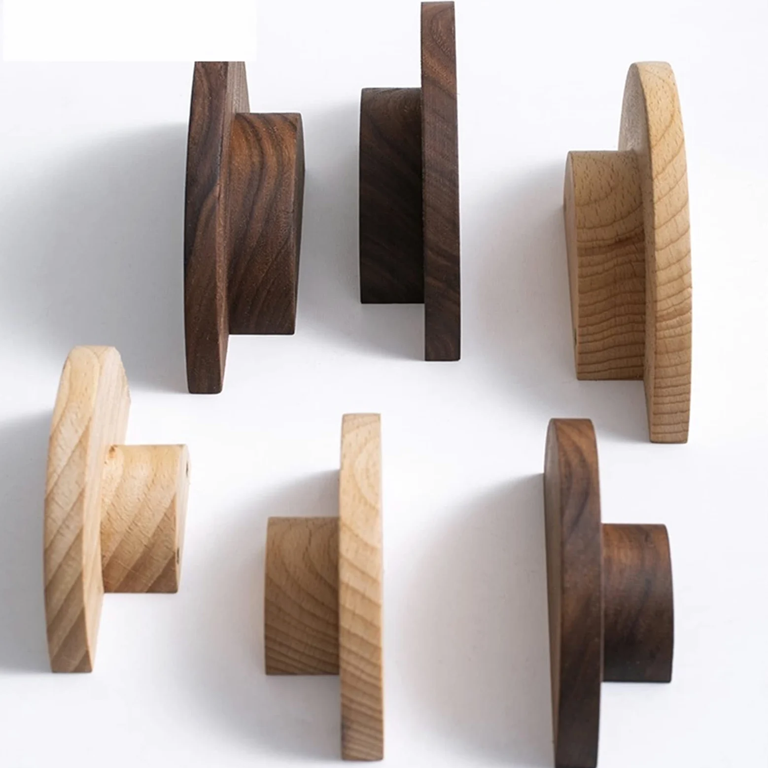 Pomello in legno a forma di semicerchio per cassetti, maniglie per mobili in noce, ferramenta per mobili semplici, 1 pezzo (W 0337 64 mm frassino)