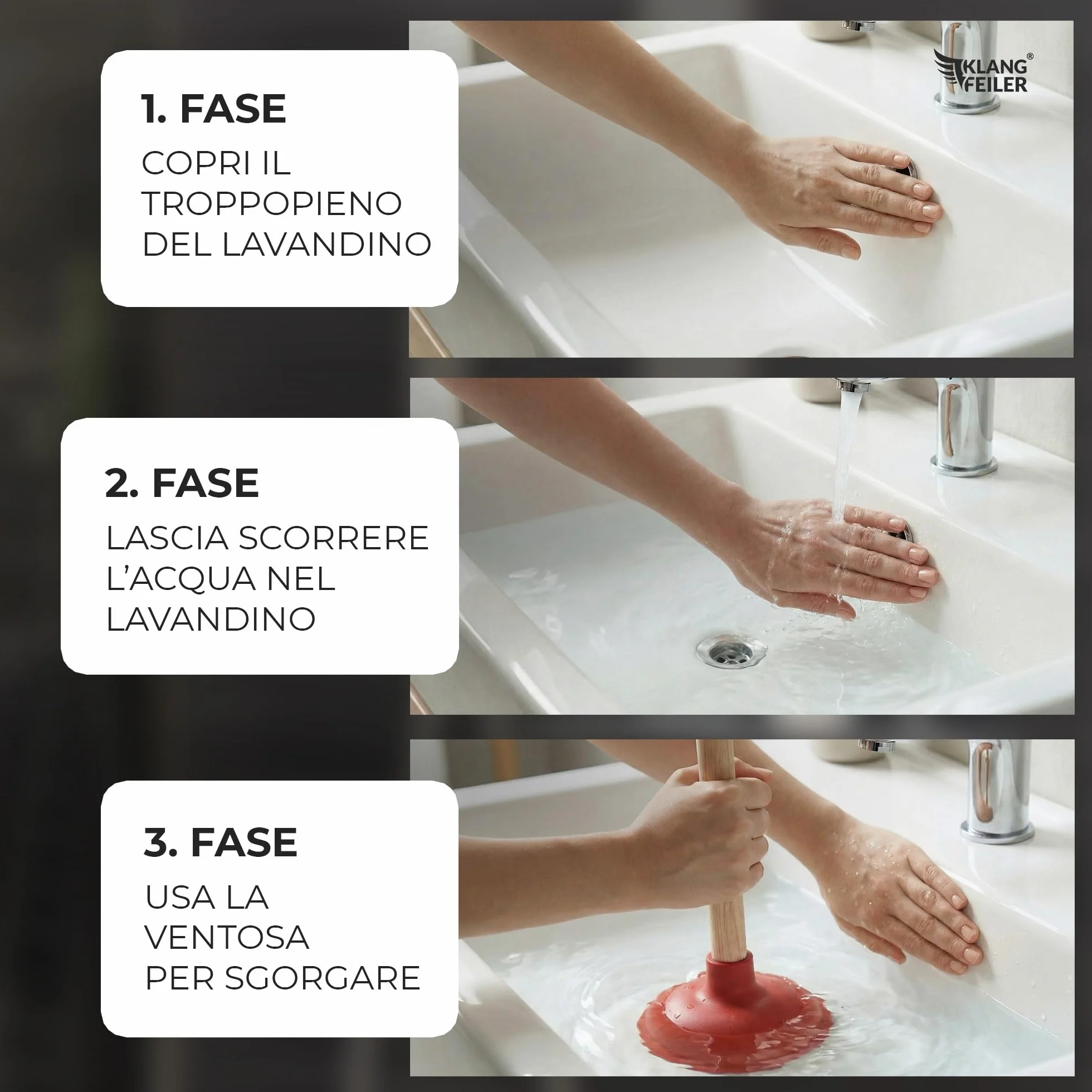 Klangfeiler® Ventosa sturalavandini 140mm sturalavandino wc bagno doccia cucina