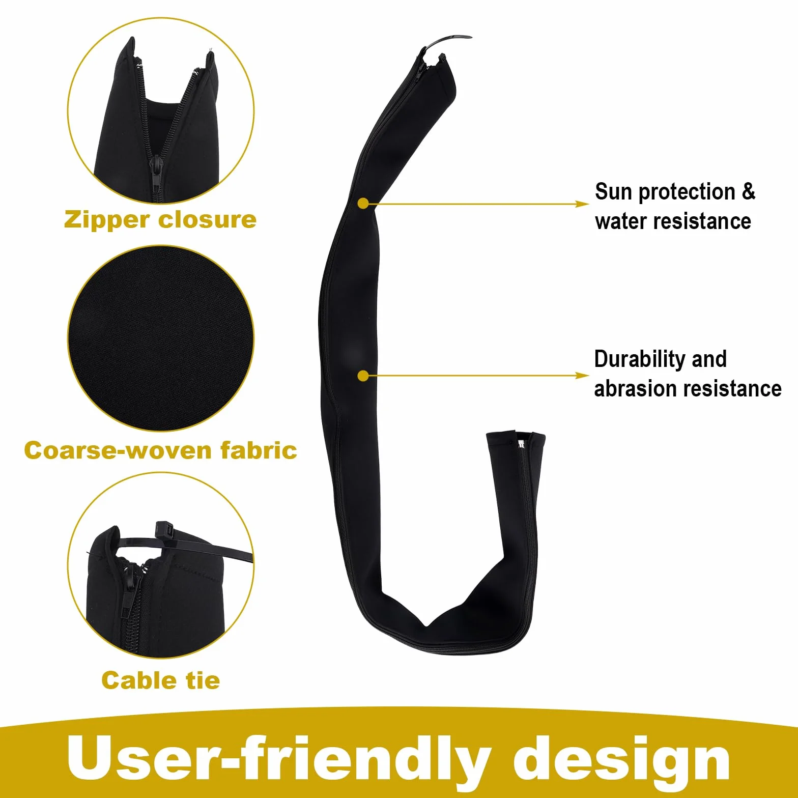 Guaina Cavo Motore Pesca Neoprene 120cm Avvolgicavo con Cerniera Organizzatore Cavi Universale Barca Nero