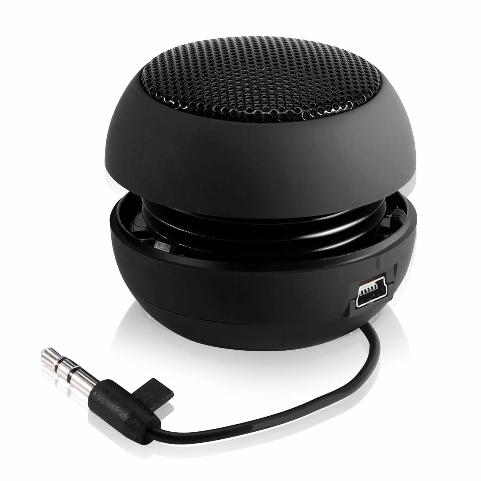 Mini altoparlante da viaggio retrattile da 3,5 mm, con cavo USB per MP3, telefoni cellulari, PC, ecc. (nero)