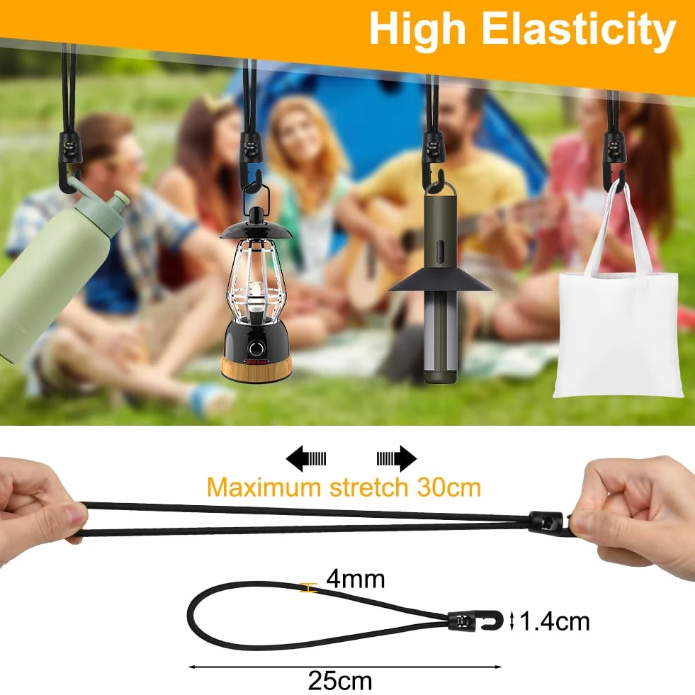 Tenditore per telo con Ganci, 25 cm x 18 Pezzi Tenditore per telo con Ganci, Doppio Gancio per Corda Elastica per Teli, Tende, Portapacchi, Auto e Biciclette, Esterno - Nero