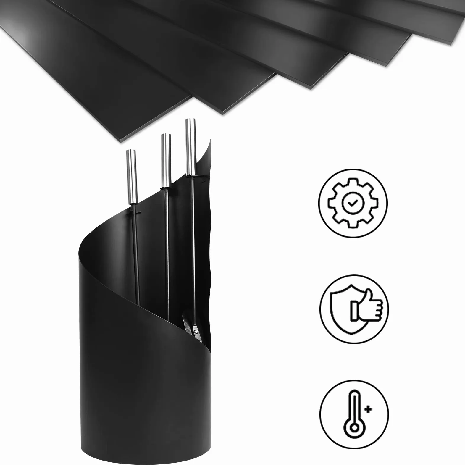 HENGMEI Set di 5 accessori per camino in acciaio inox, set di posate per camino, con supporto, scopa, pinza, gancio, pala per stufa a legna (nero, tipo B)