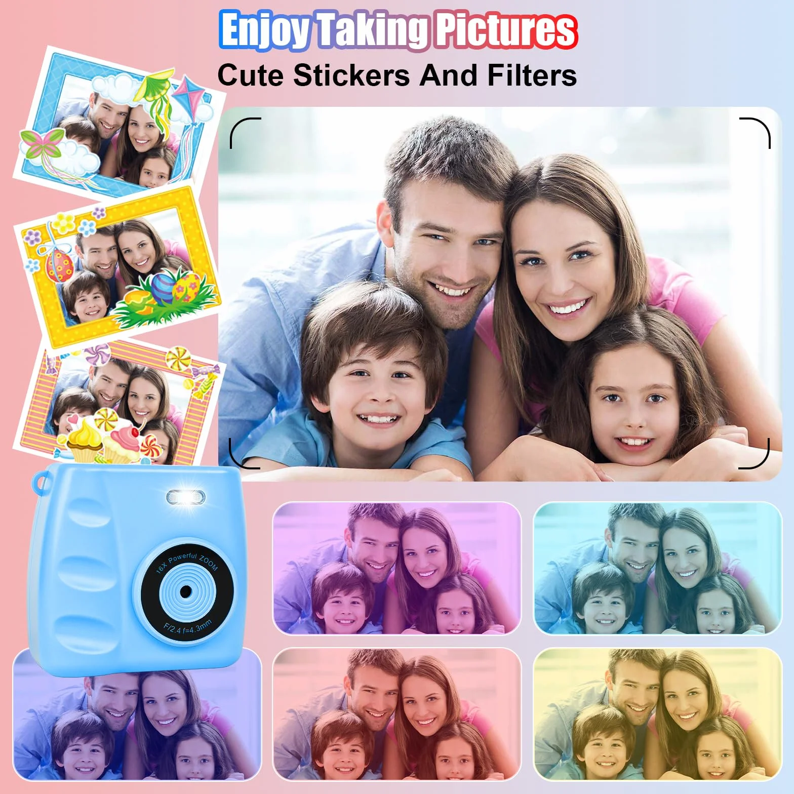 Fotocamera per bambini a stampa istantanea – Fotocamera istantanea 1080P da 6,1 cm, con scheda da 32 G e 3 rotoli di carta fotografica, fotocamera digitale per bambini, giocattoli di Natale e