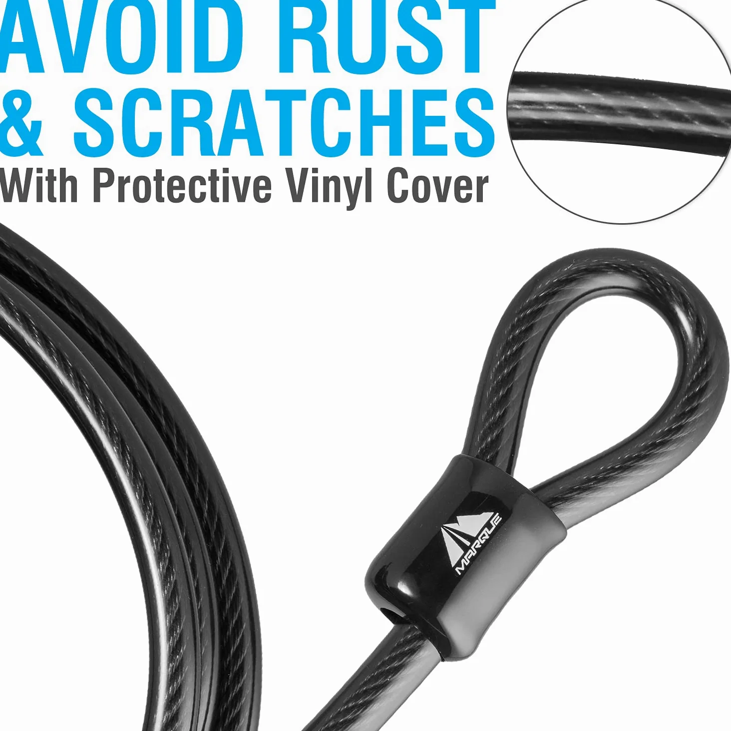 MARQUE Cavo di sicurezza in acciaio, spessore 10 mm, cavo in acciaio intrecciato rivestito in vinile con doppia estremità sigillata per U-Lock, lucchetto, blocco disco (9,2 m)