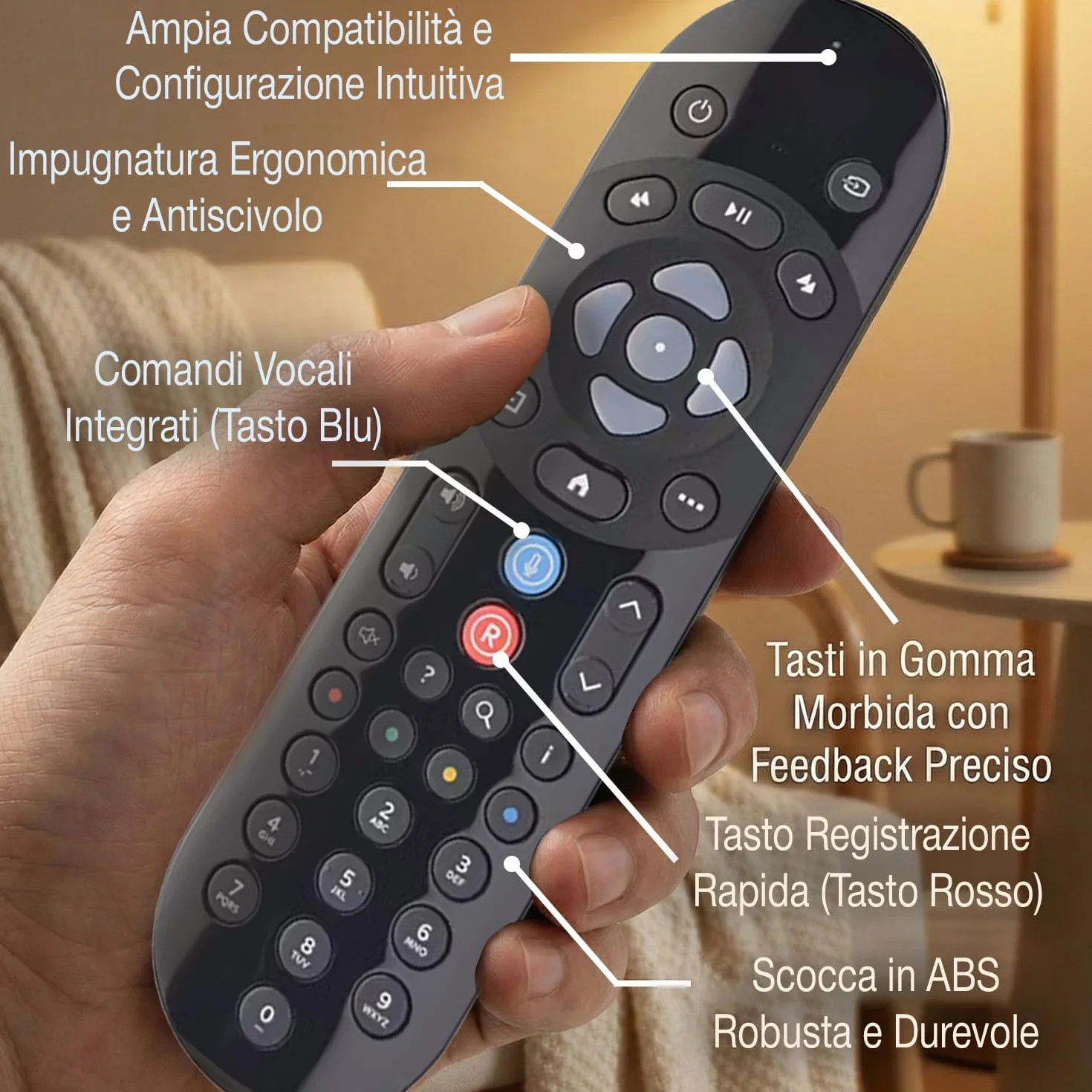 Telecomando Bluetooth Vocale Compatibile con SkyQ, Sky Q Mini, Platinum, Silver, 1TB e 2TB, Batterie Incluse, Facile Configurazione, Azienda Italiana, Qualità Testata in Italia