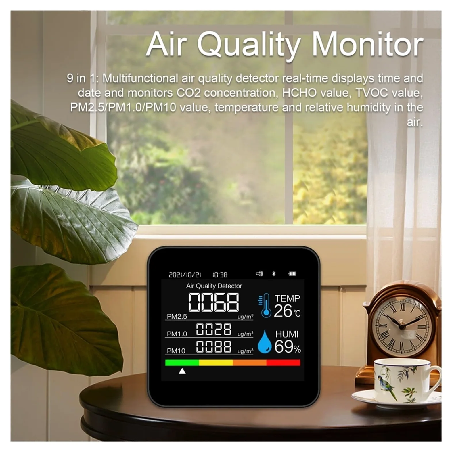 9in1 Misuratore di qualità 'aria CO2 Rilevatore anidride carbonica TVOC HCHO PM2.5 PM1.0 PM10 Tester umidità della temperatura Per cucina e camper
