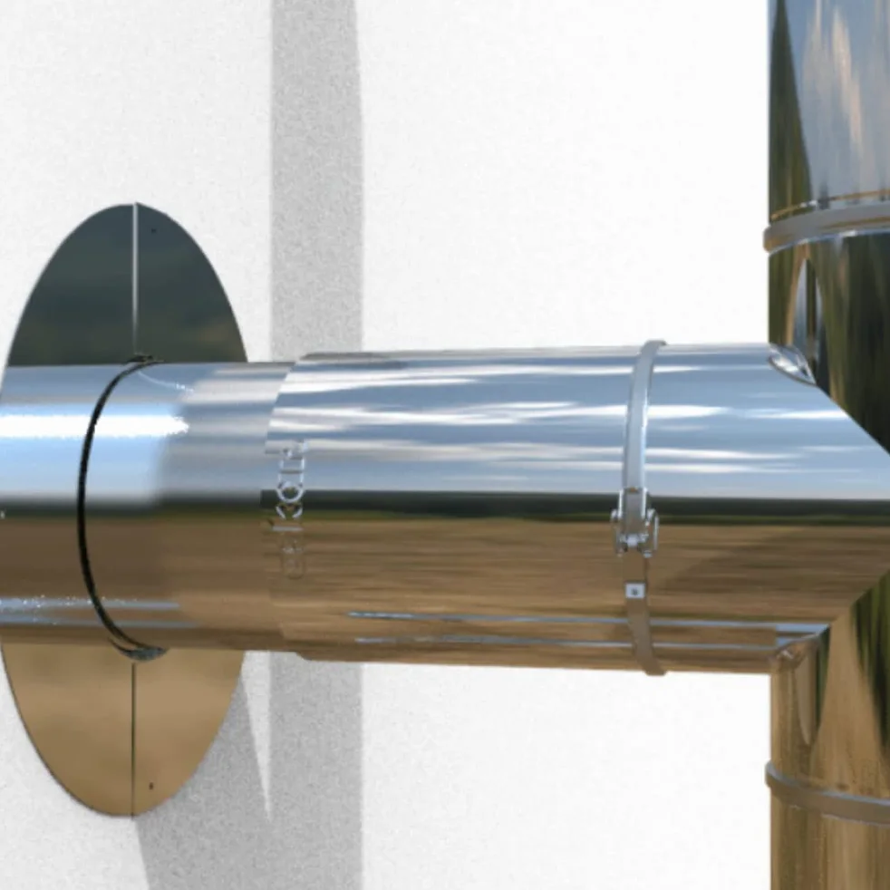 Tubo regolabile in acciaio inox 300-450 mm I Componenti per canna fumaria con rivestimento I Diametro interno 150 mm I Passaggio per il muro I Isolamento ottimale a doppia parete I Oskar